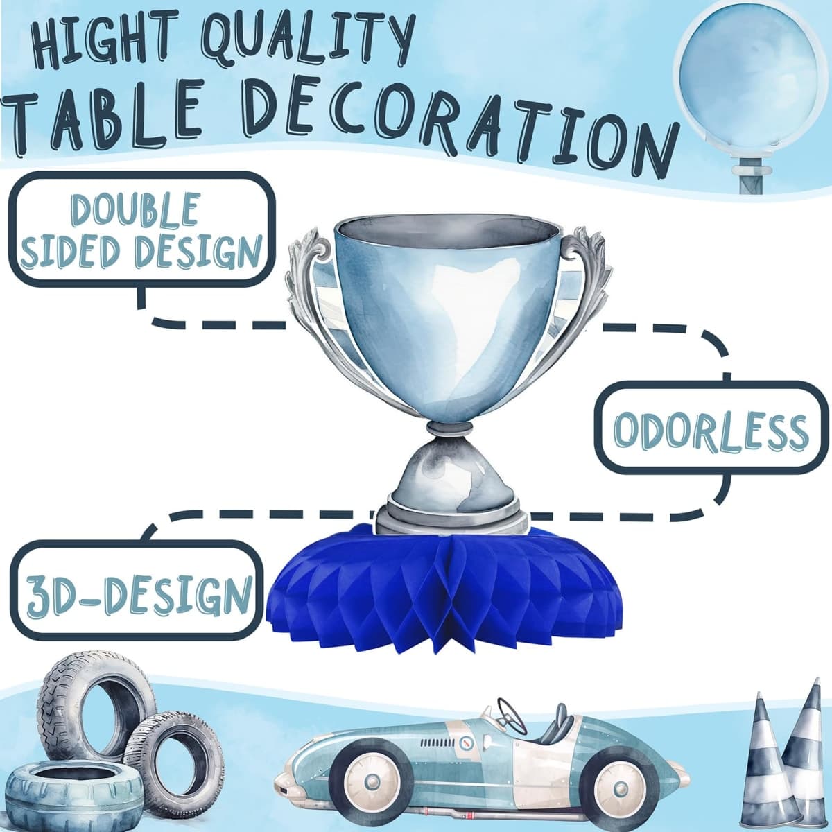 HaPiBiDesign Race Car Party Decorations - Honeycomb Centerpieces for Racing Birthday Decor - Table Decoration for Kids - Theme Décor thumbnail 4
