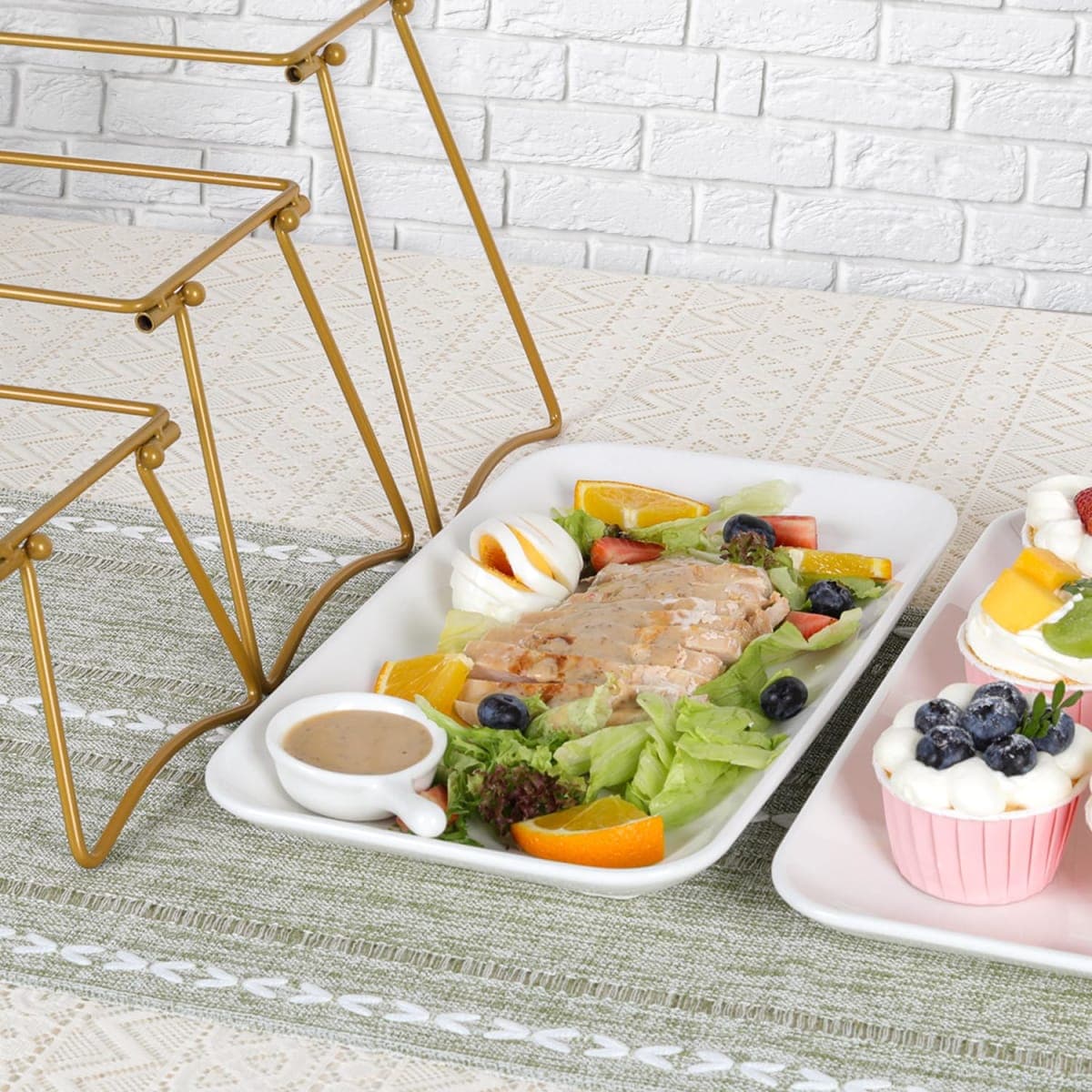 HAPPY KIT 3-Tier Porcelain Serving Tray 12in, Freely Combinable Gold Rack thumbnail 5