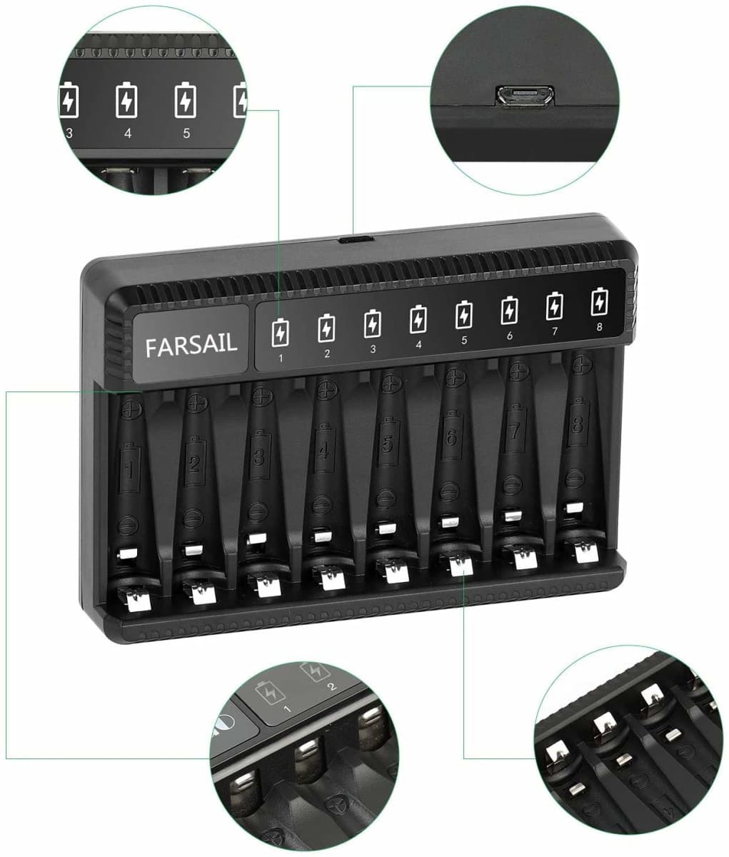 AAA Rechargeable Batteries, FARSAIL 8-Pack 1000mAh 1.2V NiMH AAA Batteries Rechargeable and AA AAA Battery Charger thumbnail 4