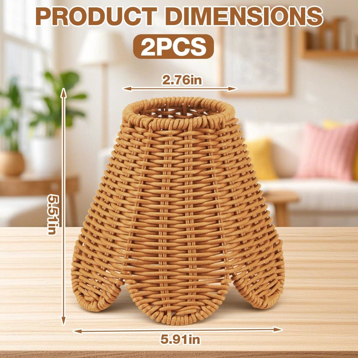 Glooglitter 2 Pcs Rattan Chandelier Lamp Shade Small Scalloped Lampshade 3" Top x 6" Bottom x 5-1/4" Slant Height, Empire Brown Lamp Shades Chandeliers, Candle Chandelier Wall Sconces or Accent Lamps thumbnail 2