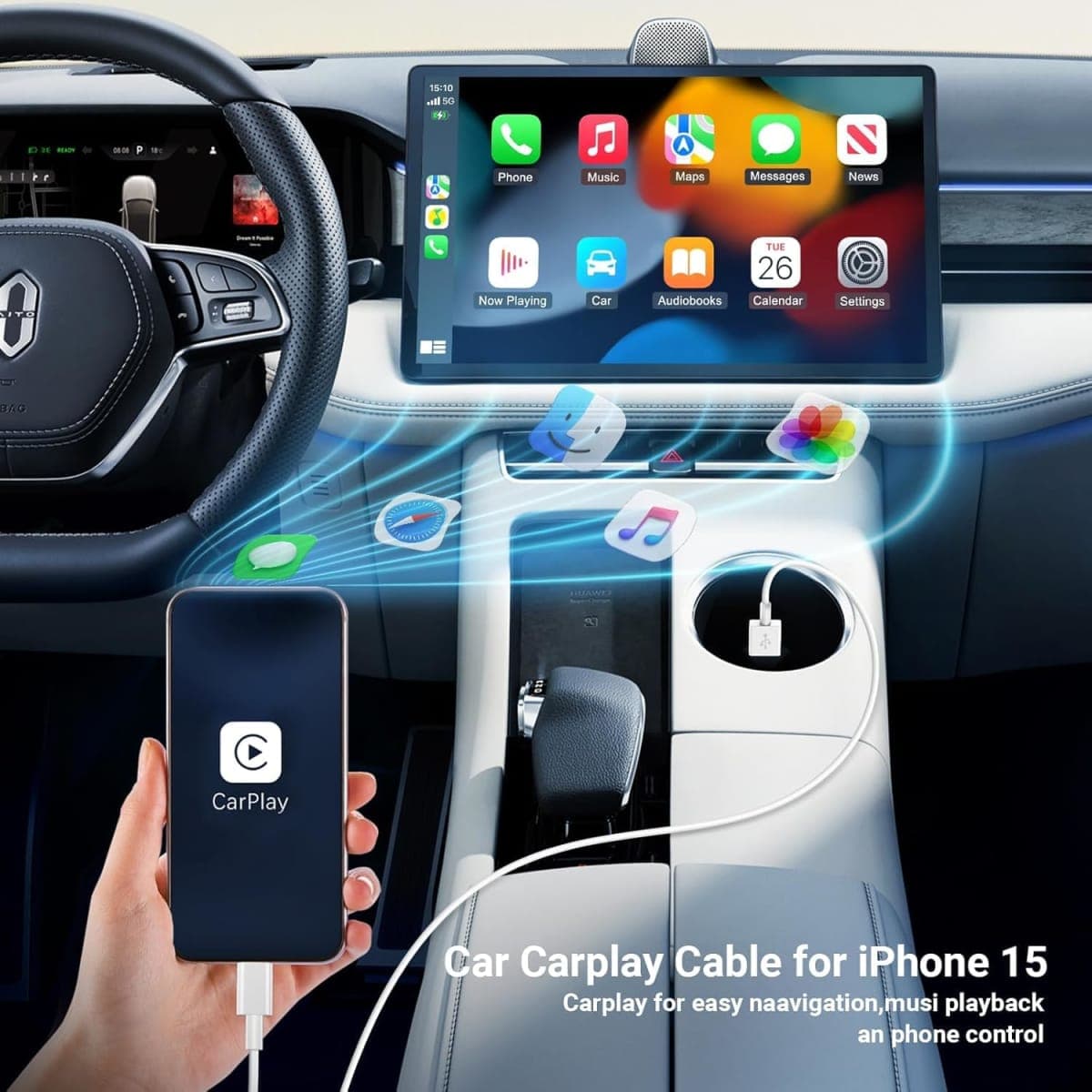 Essri 5-Pack Carplay USB A to C Cable for iPhone 16/15 Pro Max,USB C Car Charger Cable 3FT x 3 + 6FT x 2,Fast Charging Cord Compatible with iPad Pro/Air/Mini, for Apple 16/15 Series,for Samsung,White thumbnail 2