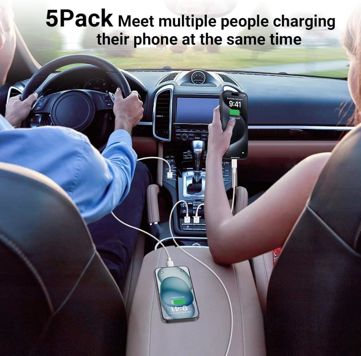 Essri 5-Pack Carplay USB A to C Cable for iPhone 16/15 Pro Max,USB C Car Charger Cable 3FT x 3 + 6FT x 2,Fast Charging Cord Compatible with iPad Pro/Air/Mini, for Apple 16/15 Series,for Samsung,White thumbnail 3