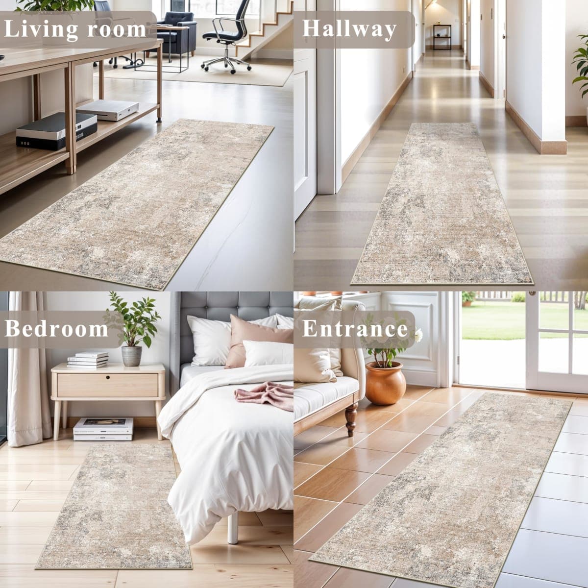 2x6ft Non-Slip Washable Kitchen Rug - Modern Carpet Runner for Hallway,Bedroom Bedside,Laundry Room,Entryway with Rubber Backing – Abstract Neutral Low-Pile Thin (Beige Grey,2x6) thumbnail 3