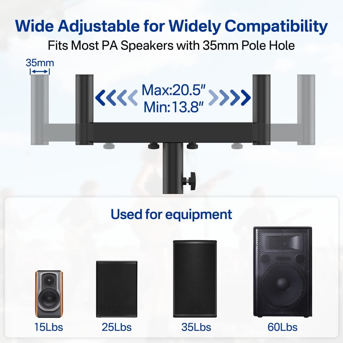Heavy Duty Dual Fork Bracket Speaker Mount Bar Mounting Adjustable Width 13.78"- 20.47" | Fork Speaker Pole Mount Bar Adapter for PA/DJ Speakers with 35mm Pole Hole, Single thumbnail 2