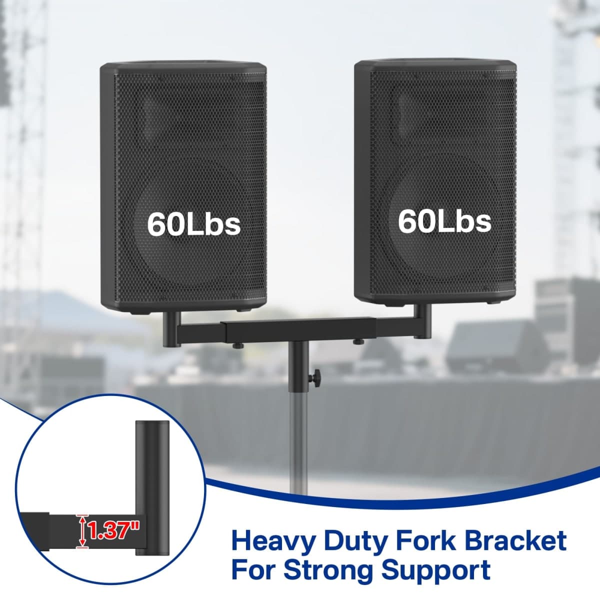 Heavy Duty Dual Fork Bracket Speaker Mount Bar Mounting Adjustable Width 13.78"- 20.47" | Fork Speaker Pole Mount Bar Adapter for PA/DJ Speakers with 35mm Pole Hole, Single thumbnail 3