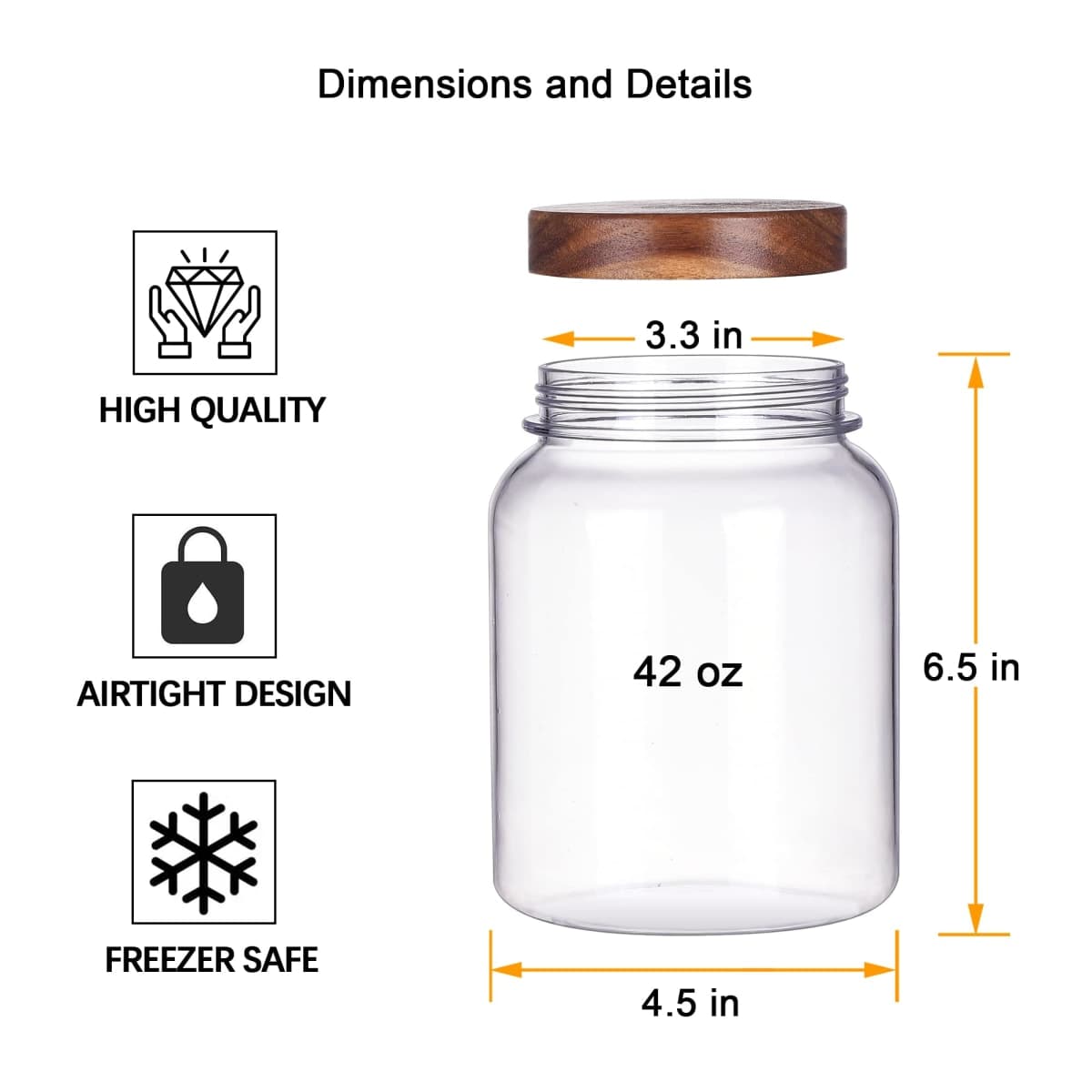 YUEJUM 42 Fluid Ounces Unbreakable & Dishwasher Safe Plastic Apothecary Jar with Wooden Airtight Screw Top Lid, Food Storage Canister for Sugar, Tea, Spices, Coffee, Cookie, Candy Containers thumbnail 2