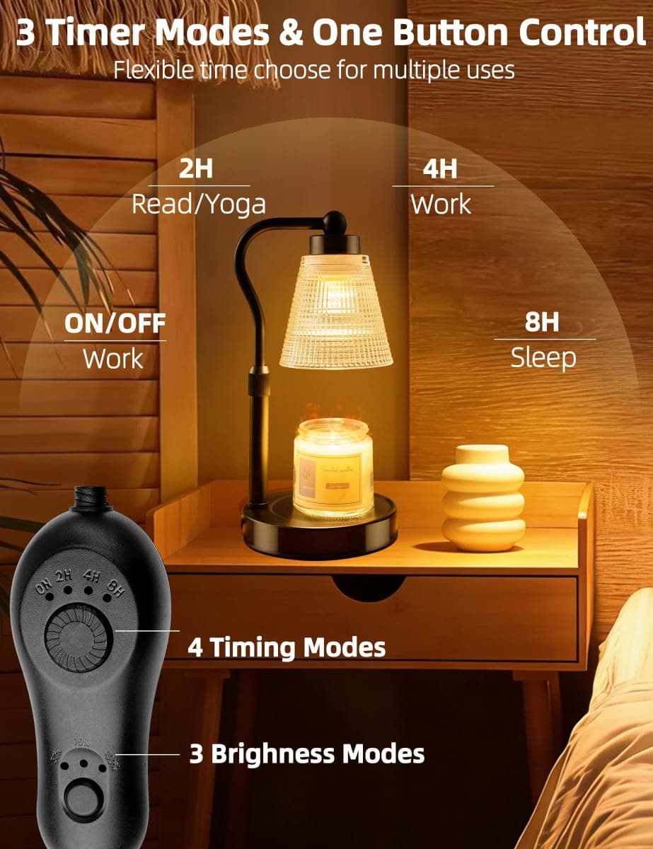 Candle Warmer Lamp for Jar Candles, Height Adjustable & Dimmable with 2/4/8H Timer, 2*50W Halogen Wax Melter Warmer for Home Office Décor, Flameless & Smokeless, Gift for Women Mom, Black-Clear/1 Pack thumbnail 4
