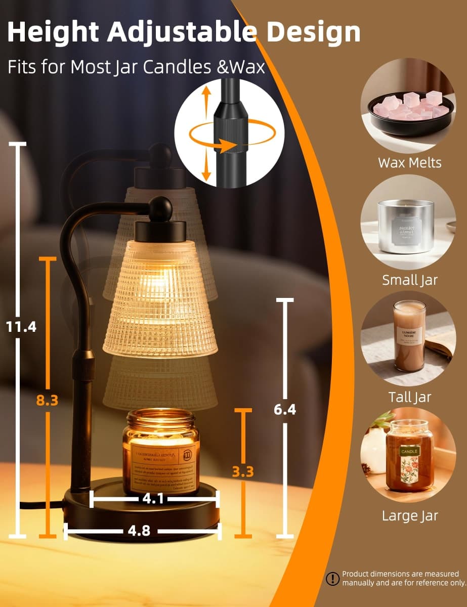 Candle Warmer Lamp for Jar Candles, Height Adjustable & Dimmable with 2/4/8H Timer, 2*50W Halogen Wax Melter Warmer for Home Office Décor, Flameless & Smokeless, Gift for Women Mom, Black-Clear/1 Pack thumbnail 5