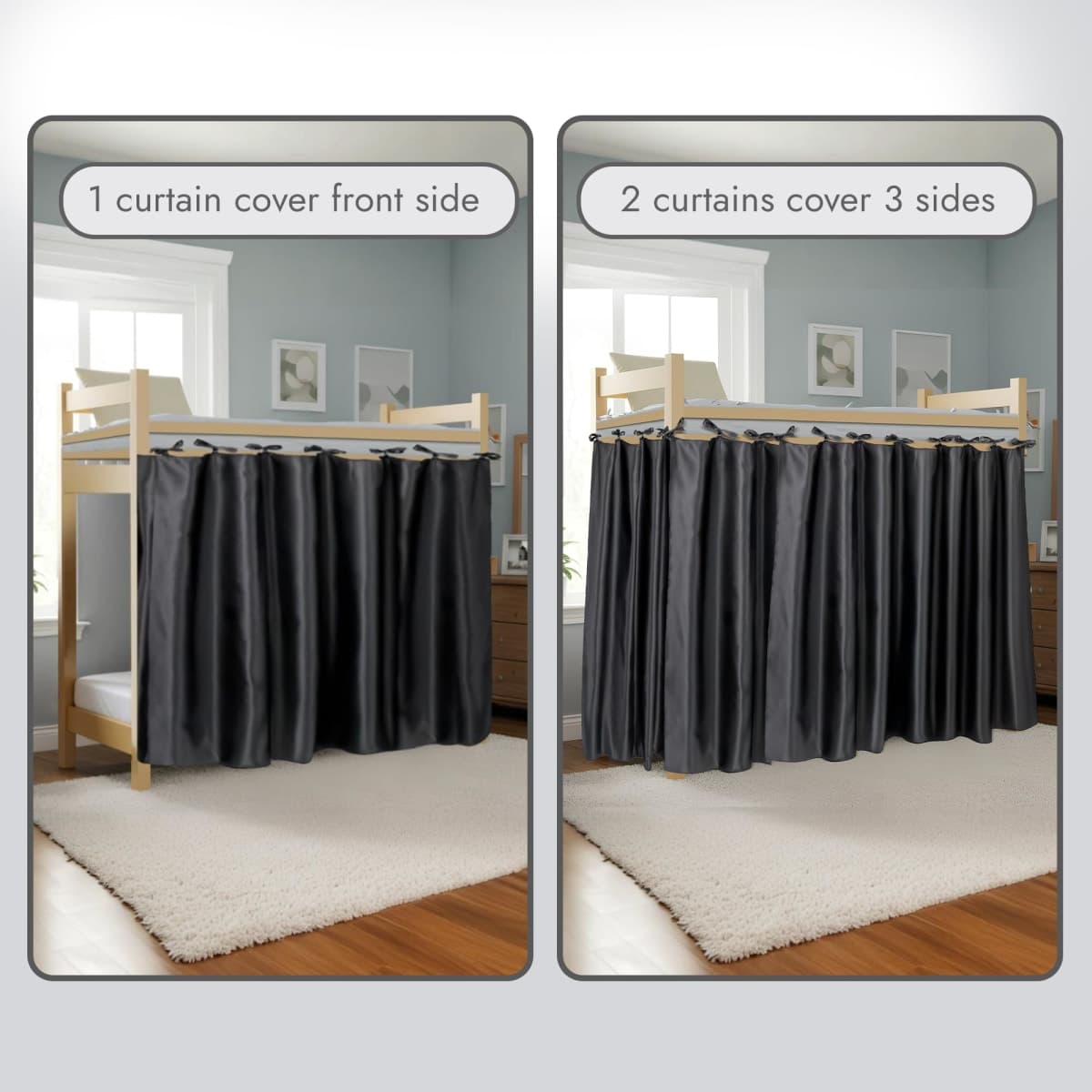 Calm&Cozy Blackout Curtain for Bottom Bunk – Bunk Bed Curtain, Easy Tie-On, No-Drill, Fits Twin Loft & Dorm Beds, 100% Polyester, Canopy Cover, Privacy Curtain, Blackout Panel, Study Nook thumbnail 2