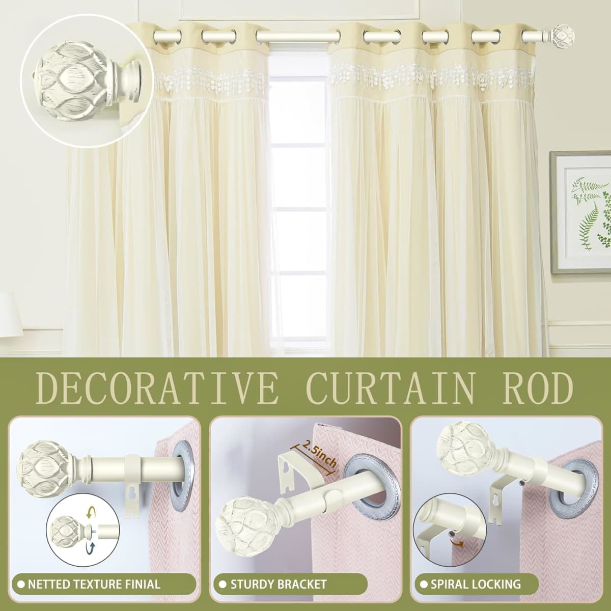 TANGWIN Farmhouse Curtain Rod Adjust 18-45",Heavy Duty Boho,Antique Bronze thumbnail 2