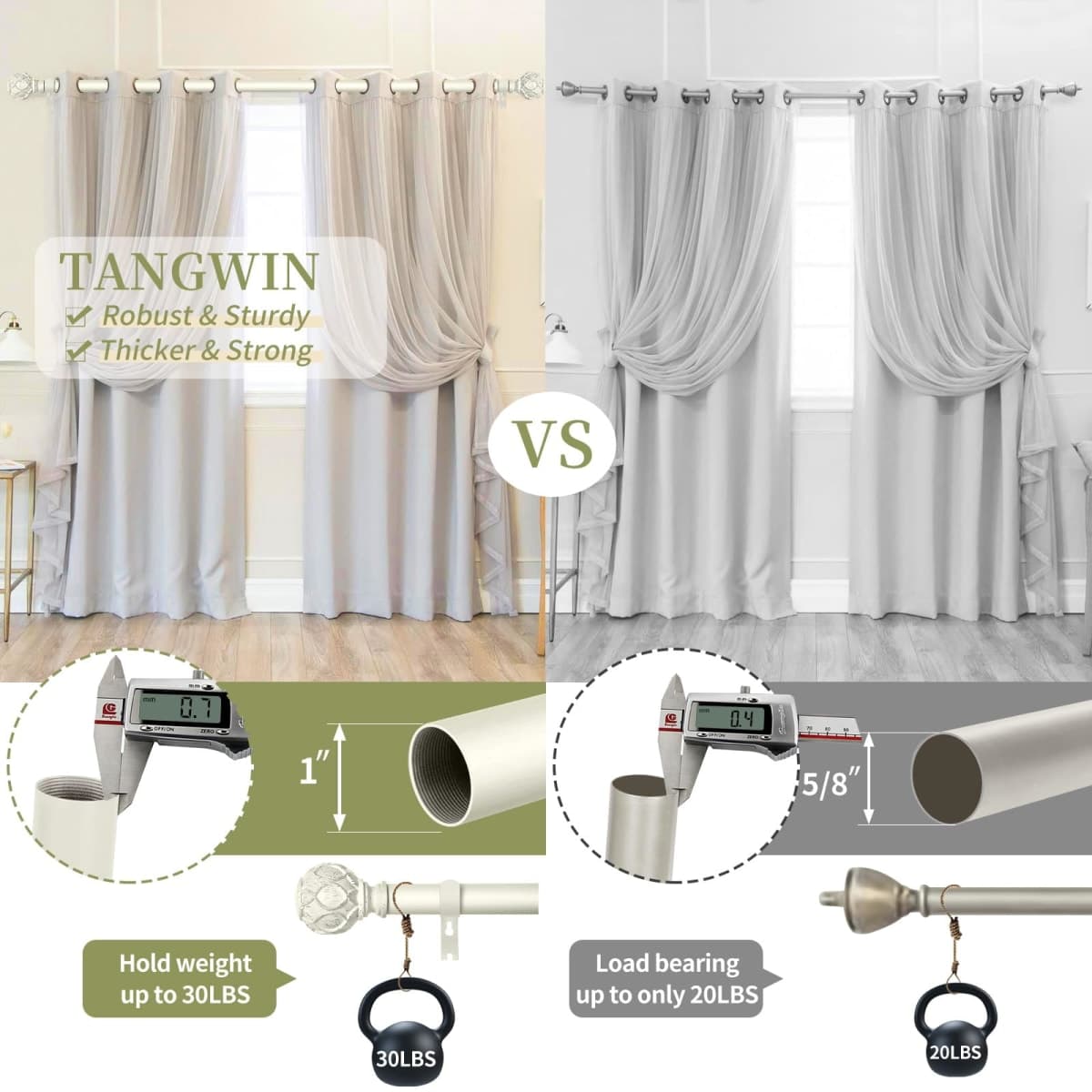 TANGWIN Farmhouse Curtain Rod Adjust 18-45",Heavy Duty Boho,Antique Bronze thumbnail 3