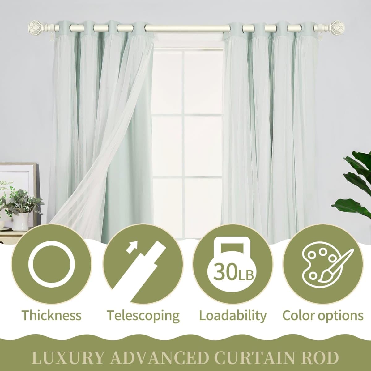 TANGWIN Farmhouse Curtain Rod Adjust 18-45",Heavy Duty Boho,Antique Bronze thumbnail 4