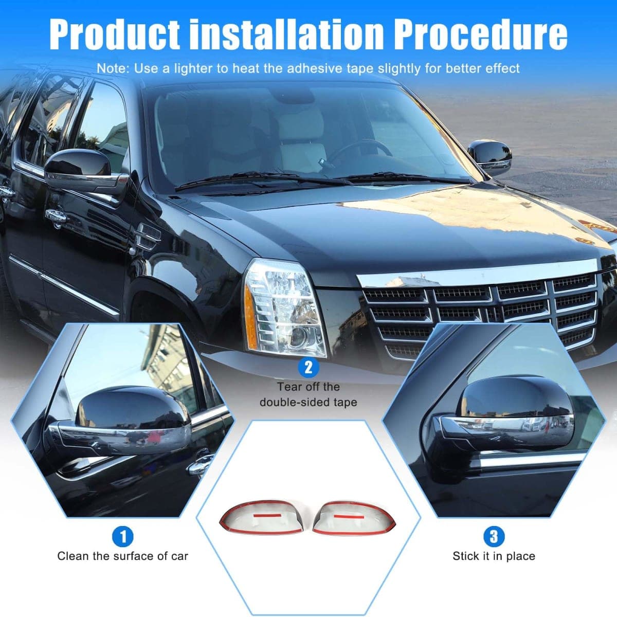 HIRUFAIT Side Door Mirror Cover C@dillac Escalade 2007-2014, Car Outside Rear View Mirror Housing Protector Cover Cap Trim Accessories ABS Plastic 2PCS (Glossy Black) thumbnail 5