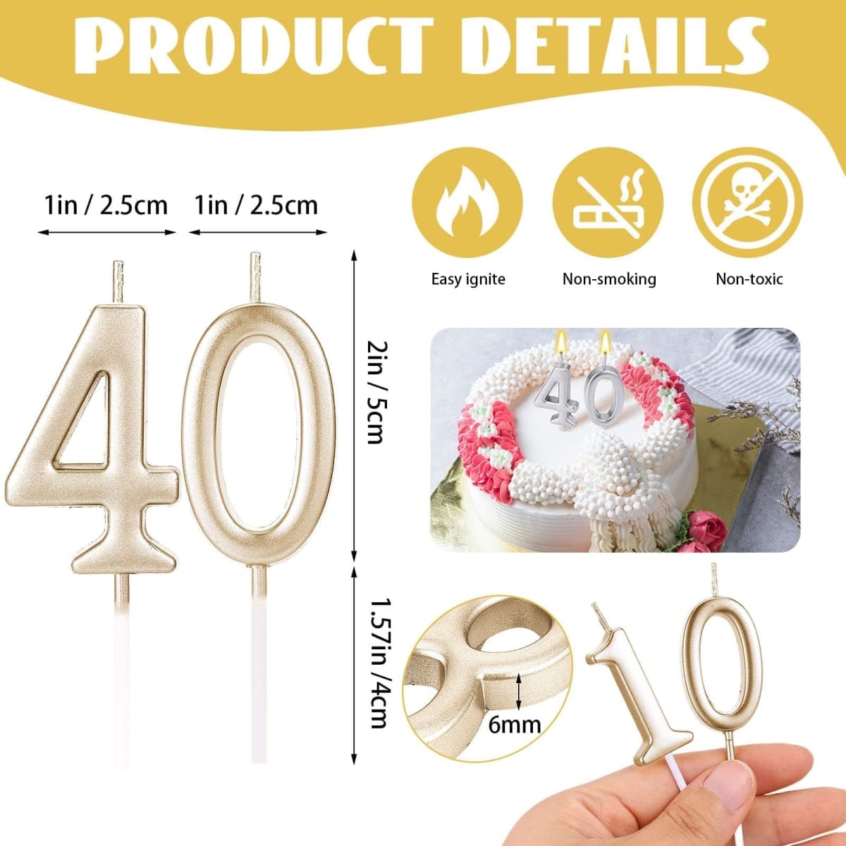 HIYZI 32 Pcs Numeral Birthday Candles Champagne Cake (Champagne) thumbnail 2