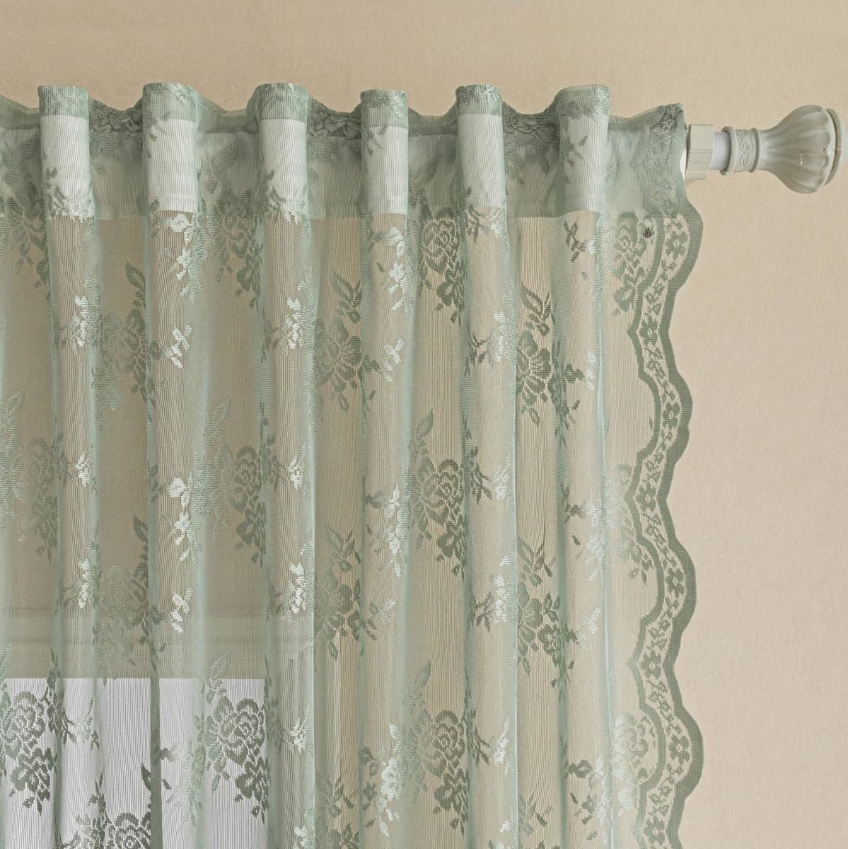 MEETSKY Lace Sheer Curtains 63 Inch Length Sage Green Spring Curtains thumbnail 2