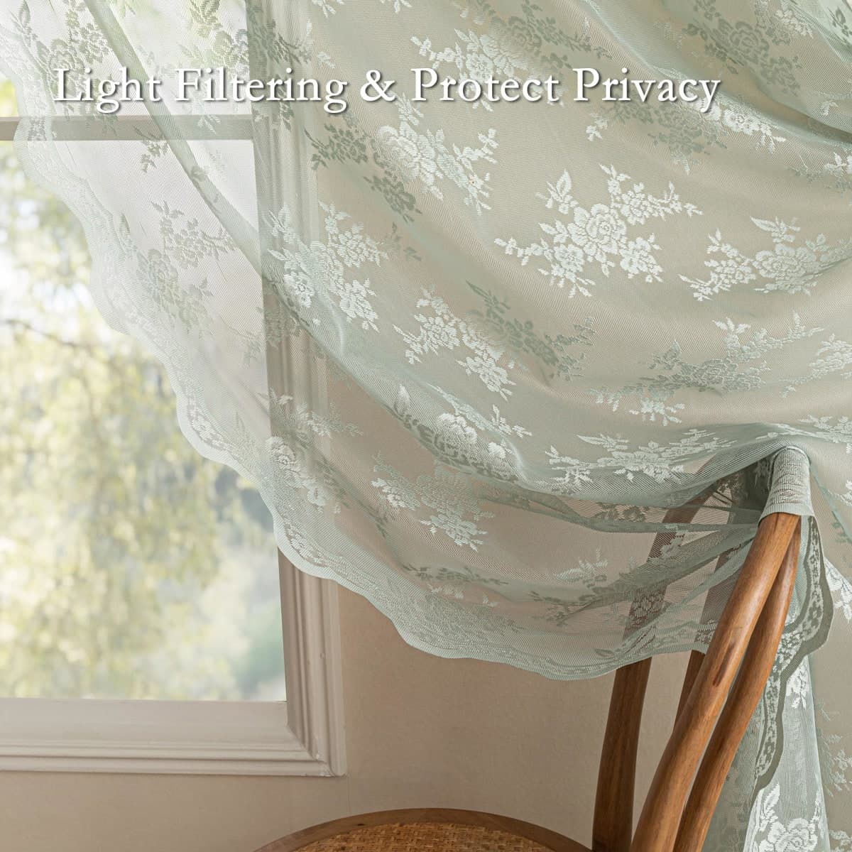 MEETSKY Lace Sheer Curtains 63 Inch Length Sage Green Spring Curtains thumbnail 3