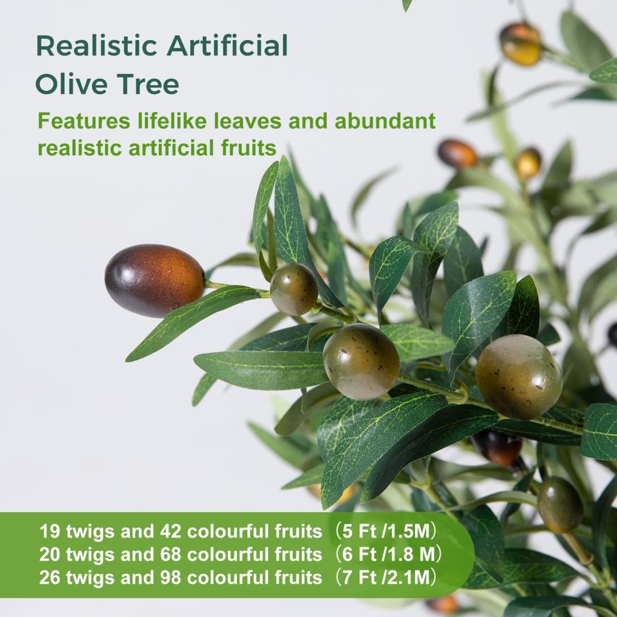 Olive Trees Artificial Indoor, 5FT Tall Faux Olive Tree with Moss and Planter, Artificial Plants Indoor with Natural Wood Trunk and Lifelike Fruits, Fake Tree for Home Office Living Room Decor thumbnail 4