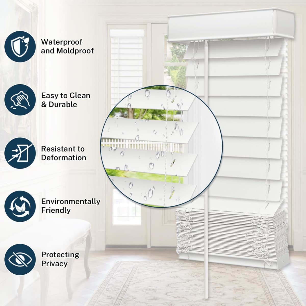 Pasoun Cordless Sidelight Blinds, 12" W x 72" H White Faux Wood Horizontal Window Blinds for Front Door, 2" Slats with Adjustable Tilt Wand, Privacy & Light Control for Narrow Windows and Entryways thumbnail 2