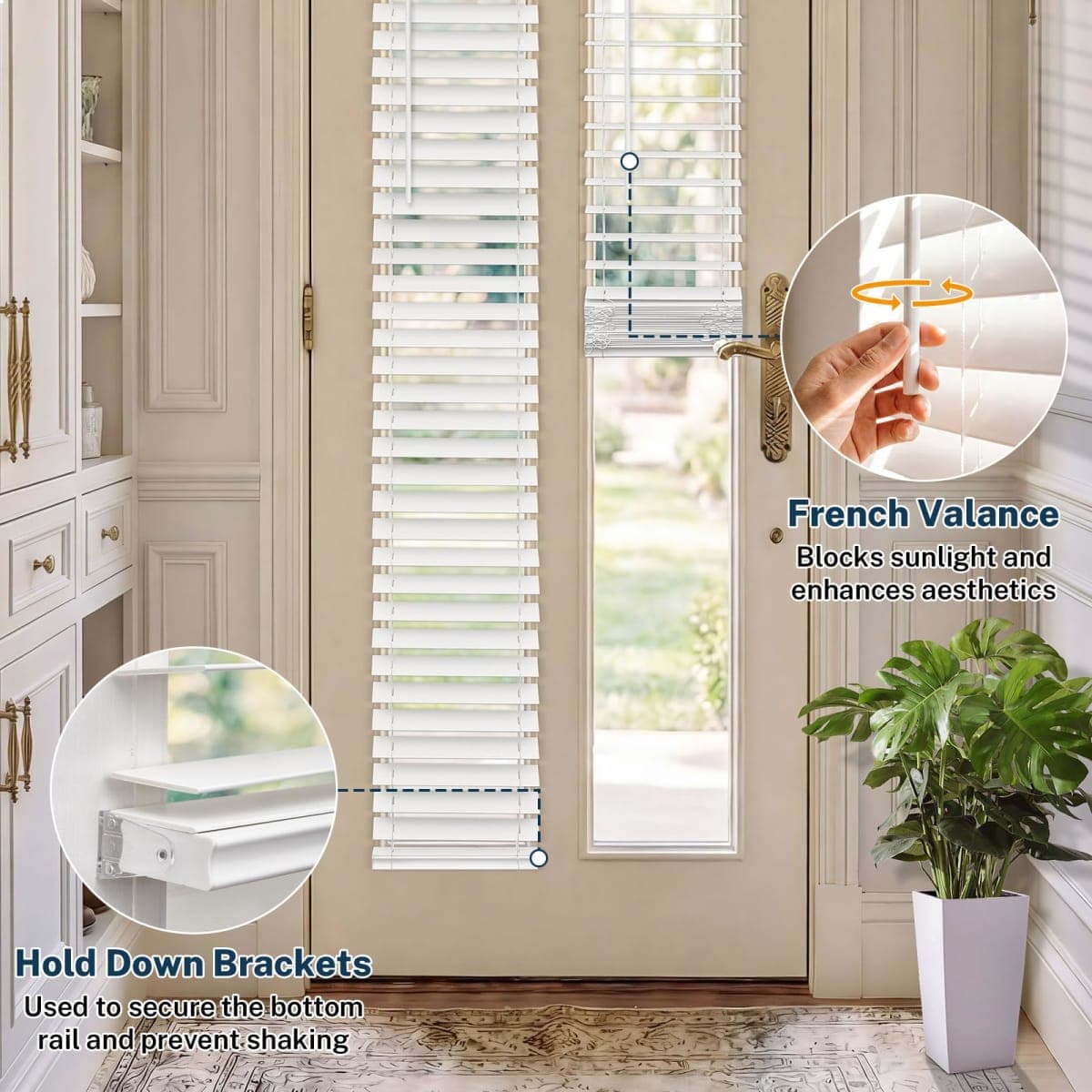 Pasoun Cordless Sidelight Blinds, 12" W x 72" H White Faux Wood Horizontal Window Blinds for Front Door, 2" Slats with Adjustable Tilt Wand, Privacy & Light Control for Narrow Windows and Entryways thumbnail 4