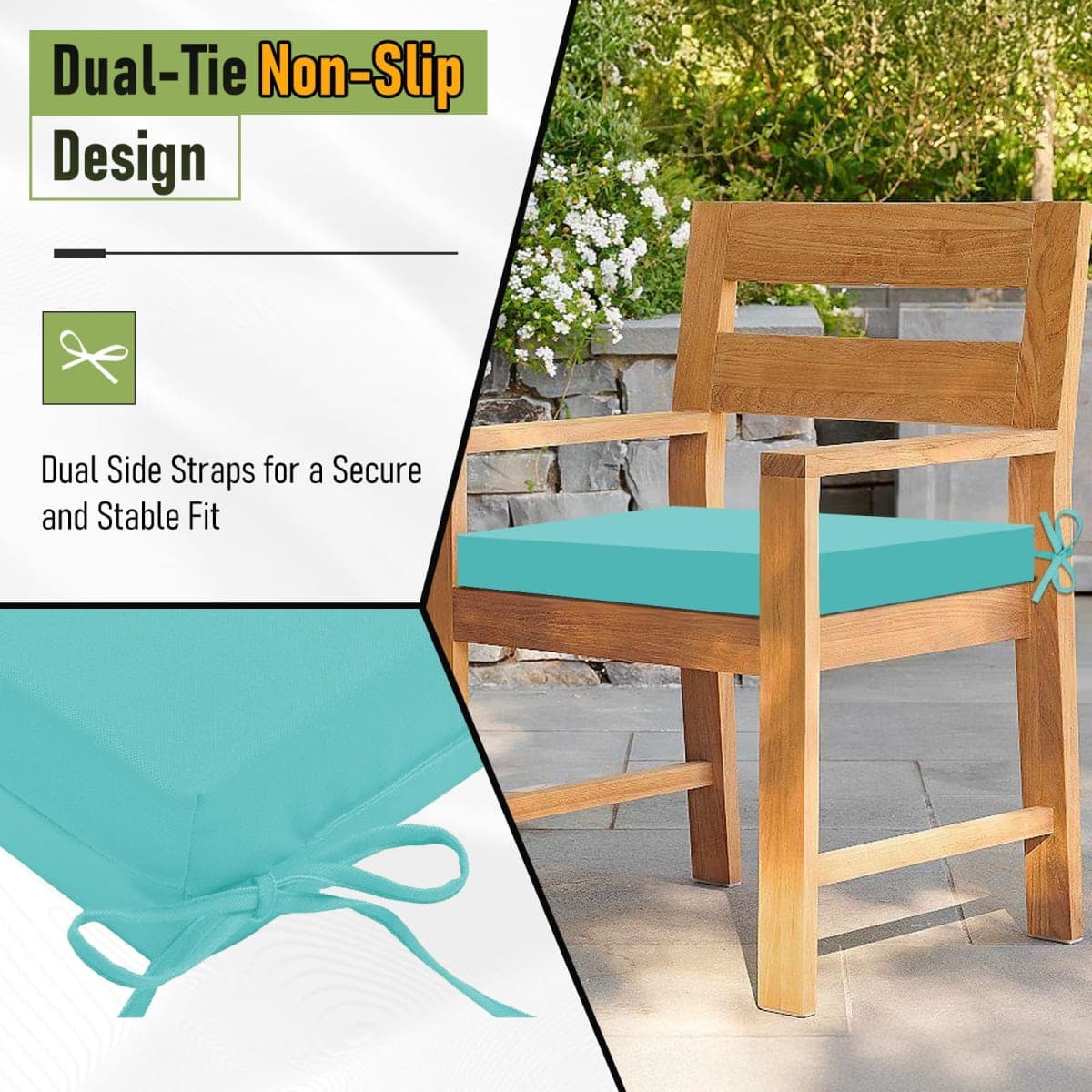 Basic Beyond Outdoor Chair Cushions Set of 6, Square Corner Outdoor Cushions for Patio Furniture, Water Resistant Patio Chair Cushions with 2 Ties, 18.5x16x3, Teal thumbnail 4
