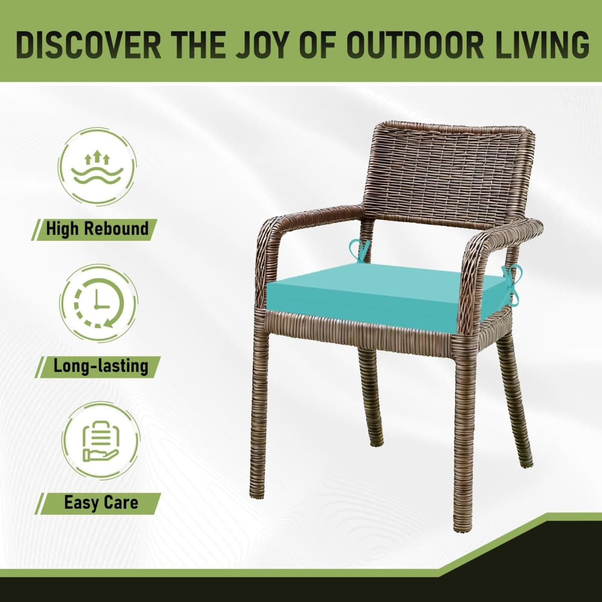Basic Beyond Outdoor Chair Cushions Set of 6, Square Corner Outdoor Cushions for Patio Furniture, Water Resistant Patio Chair Cushions with 2 Ties, 18.5x16x3, Teal thumbnail 5