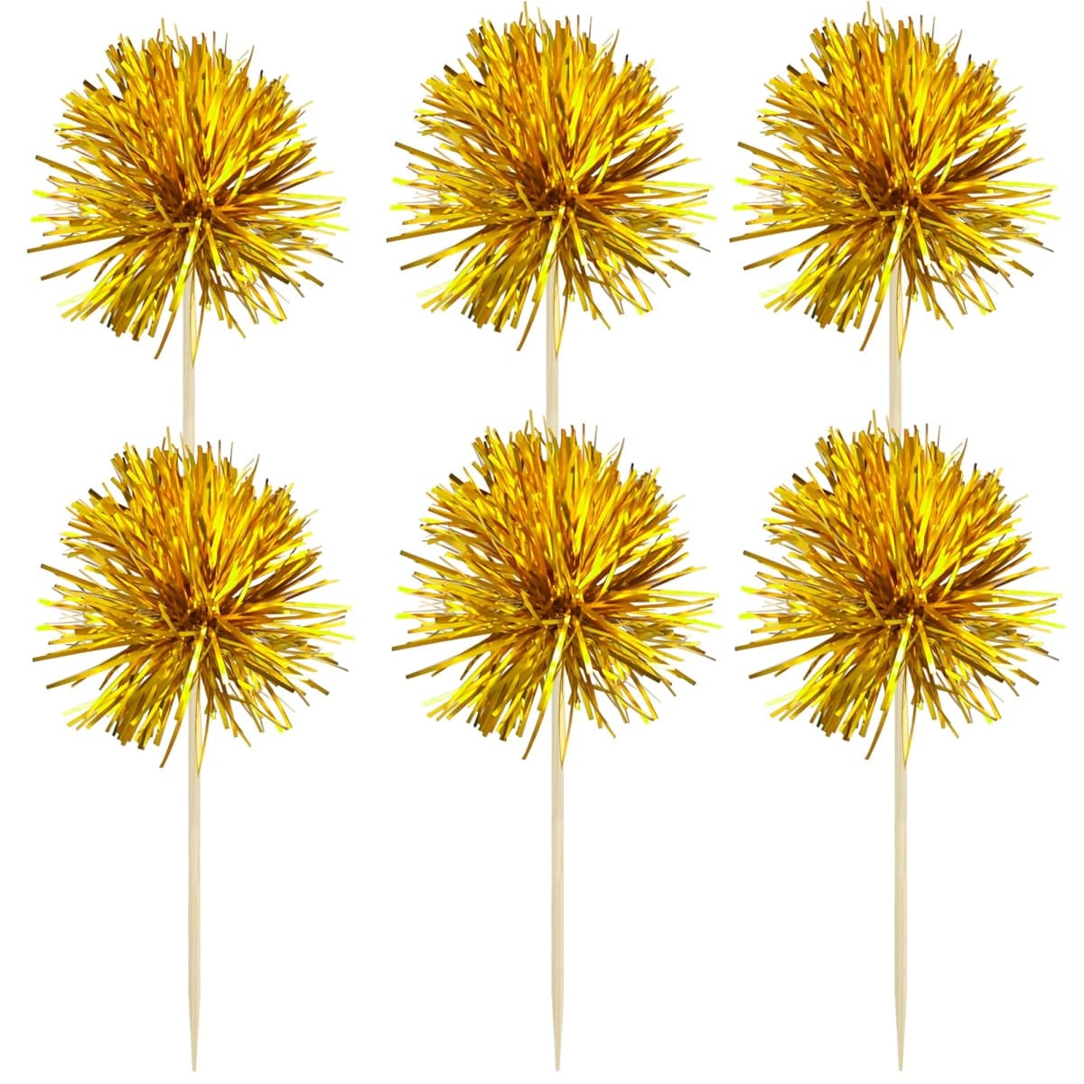 Gyufise 30Pcs Foil Firework Cupcake Toppers Sparkle Tinsel Cake Toppers Tinsel Drink Cake Decoration Cocktail Picks for Birthday Wedding Graduation Party Supplies Dark Gold thumbnail 3