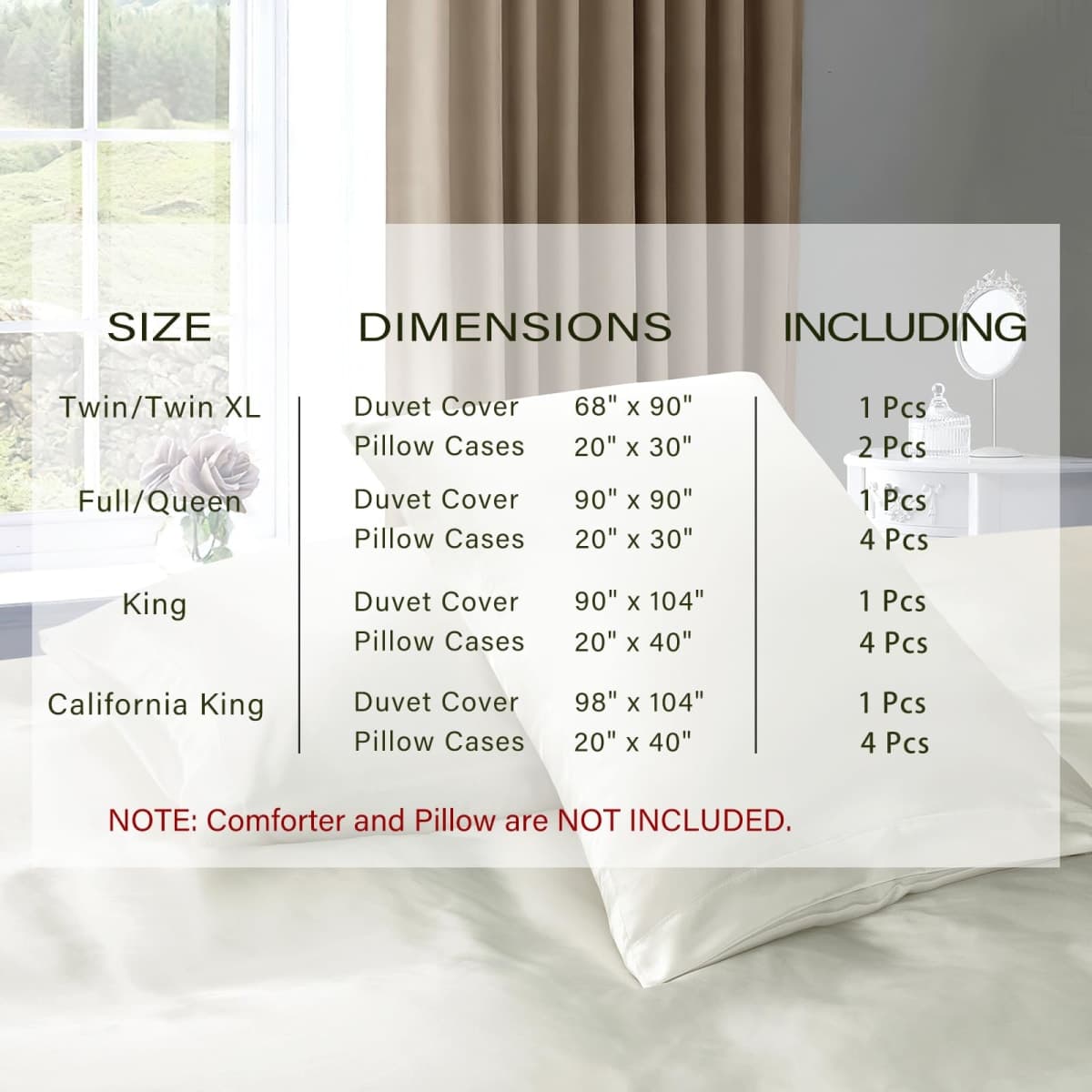 P Pothuiny 5 Pieces Satin Duvet Cover Full/Queen Size Set, Luxury Silky Like Ivory White Duvet Cover Bedding Set with Zipper Closure, 1 Duvet Cover + 4 Pillow Cases (No Comforter) thumbnail 2