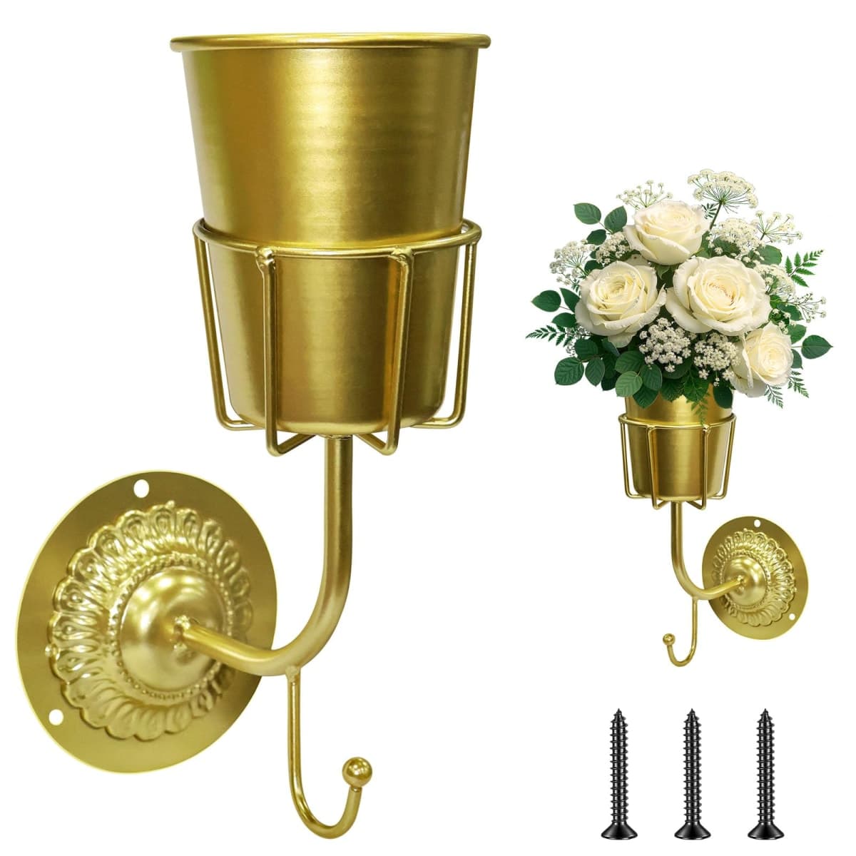 ADGJMPSV Vintage Brass Wall Vase, Hanging Home Decor, Multifunctional Hanging Organizer Container, Wall Mounted for Flowers & Keys, Kitchen Bathroom Bedroom Organization & Decor