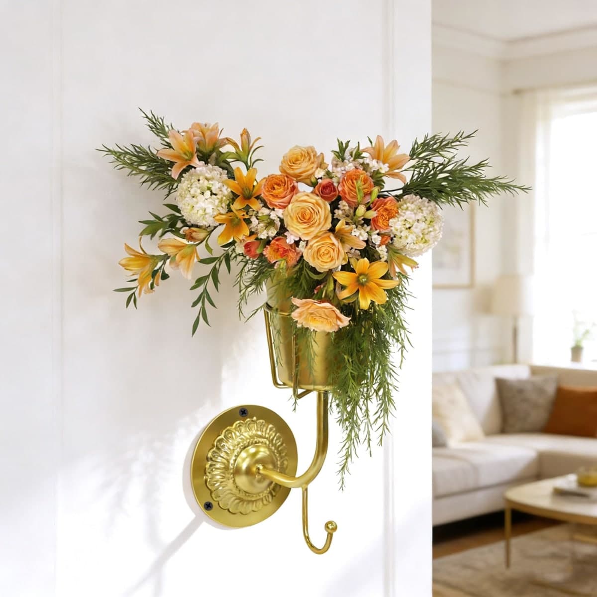 ADGJMPSV Vintage Brass Wall Vase, Hanging Home Decor, Multifunctional Hanging Organizer Container, Wall Mounted for Flowers & Keys, Kitchen Bathroom Bedroom Organization & Decor thumbnail 3