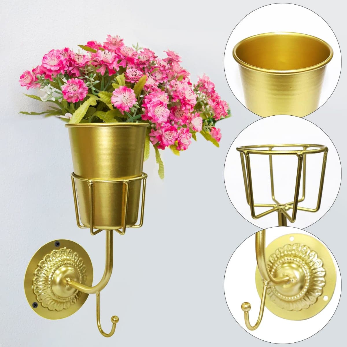 ADGJMPSV Vintage Brass Wall Vase, Hanging Home Decor, Multifunctional Hanging Organizer Container, Wall Mounted for Flowers & Keys, Kitchen Bathroom Bedroom Organization & Decor thumbnail 4