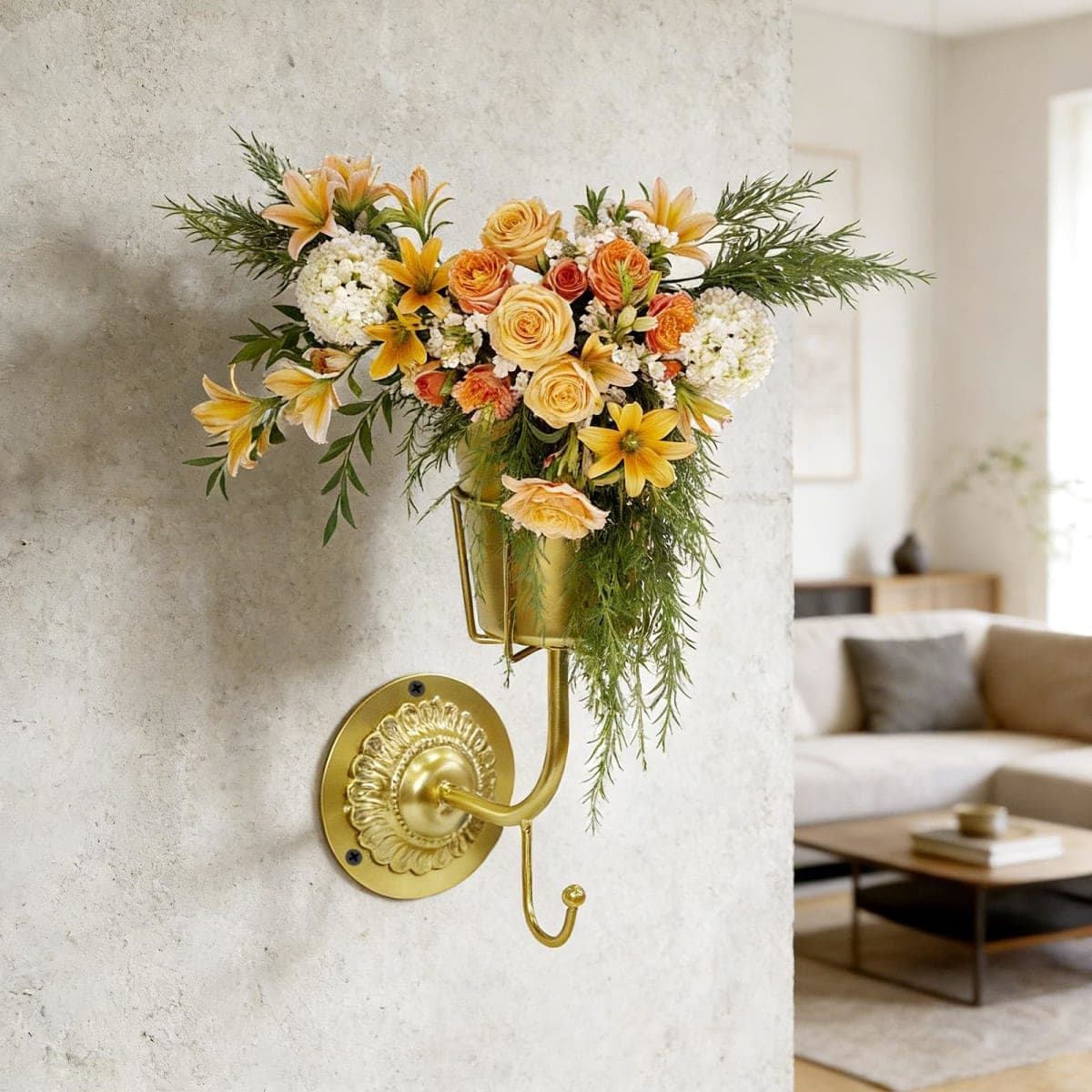 ADGJMPSV Vintage Brass Wall Vase, Hanging Home Decor, Multifunctional Hanging Organizer Container, Wall Mounted for Flowers & Keys, Kitchen Bathroom Bedroom Organization & Decor thumbnail 5