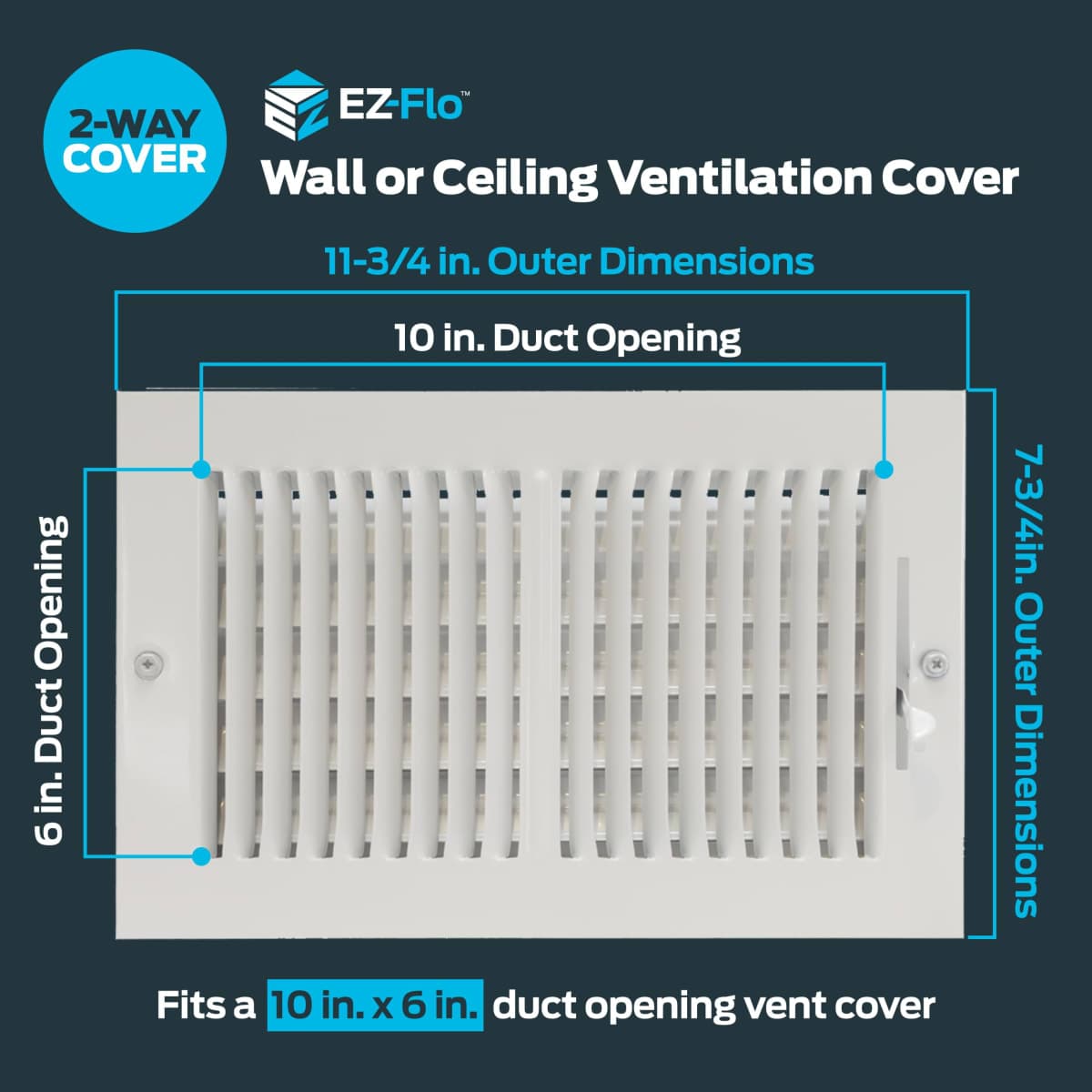 EZ-FLO 61610 Two-Way Sidewall/Ceiling Register, 10" x 6", White thumbnail 2
