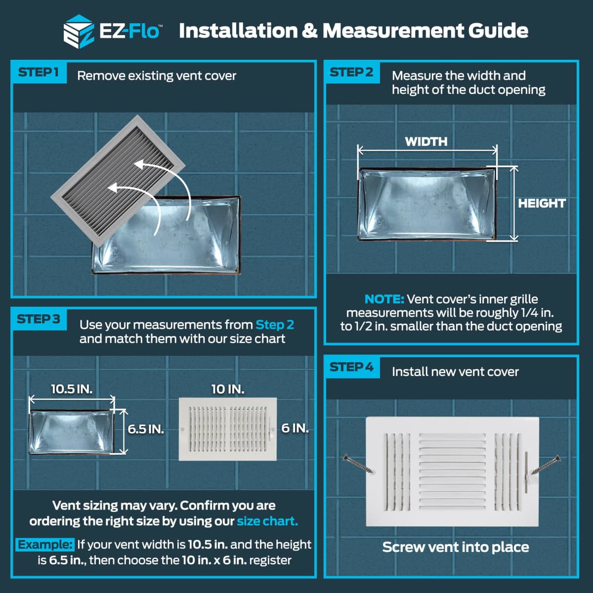 EZ-FLO 61610 Two-Way Sidewall/Ceiling Register, 10" x 6", White thumbnail 3