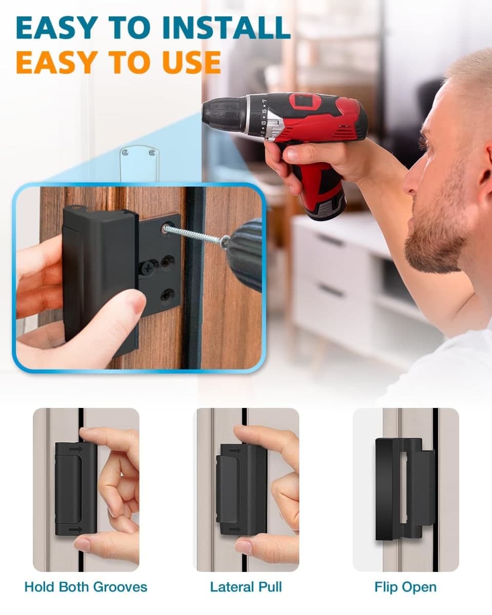 Home Security Door Reinforcement Lock - Child Proof Door Locks for Front Door Child Safety Lock High Door Locks for Kids Safety Withstand 800 lbs Top Flip Door Latch Lock for Inward Swinging Door thumbnail 3