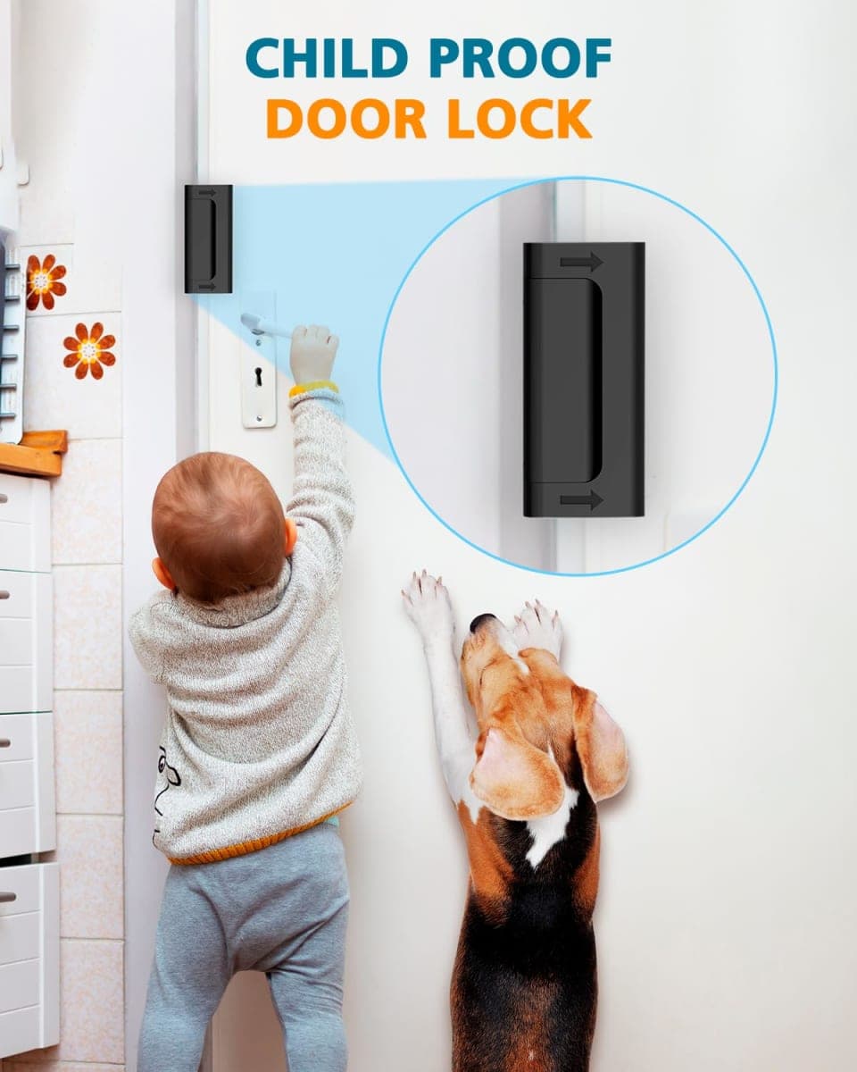 Home Security Door Reinforcement Lock - Child Proof Door Locks for Front Door Child Safety Lock High Door Locks for Kids Safety Withstand 800 lbs Top Flip Door Latch Lock for Inward Swinging Door thumbnail 4