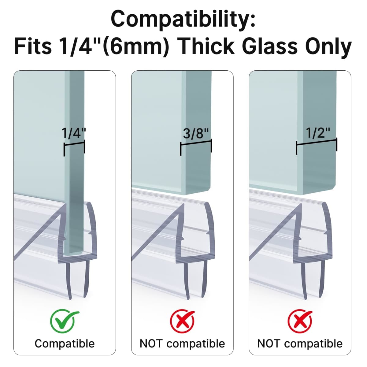 AmazerBath 3-Pack 15.75" Shower Door Bottom Seal Strip for 1/4"(6mm) Glass thumbnail 3