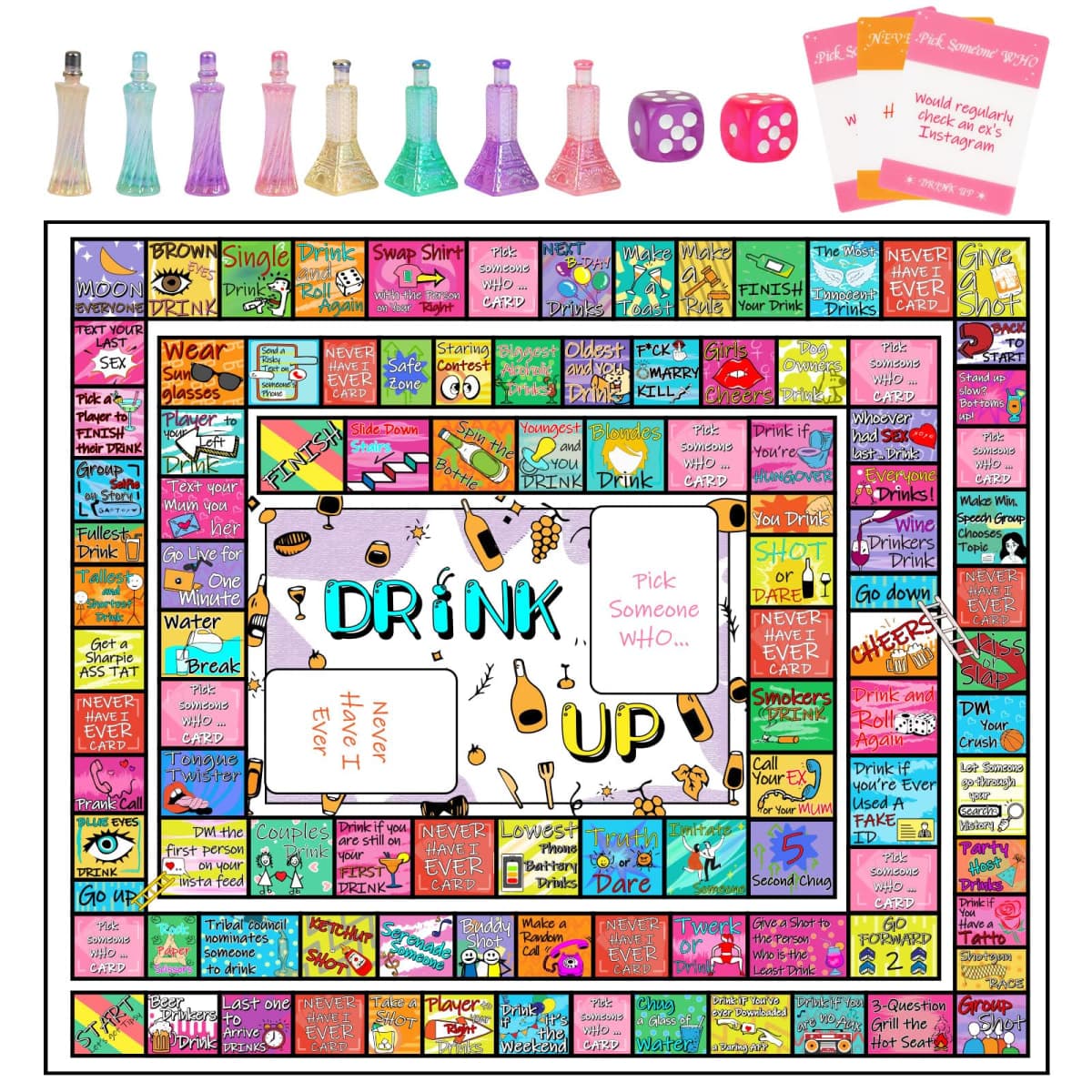 LSBIYUTEFO Drinking Game for Adults, Drinking Games Larger Fun Leather Mat Bachelorette Party Interactive Party Games for Game Night Adult Board Games(Cartoon)