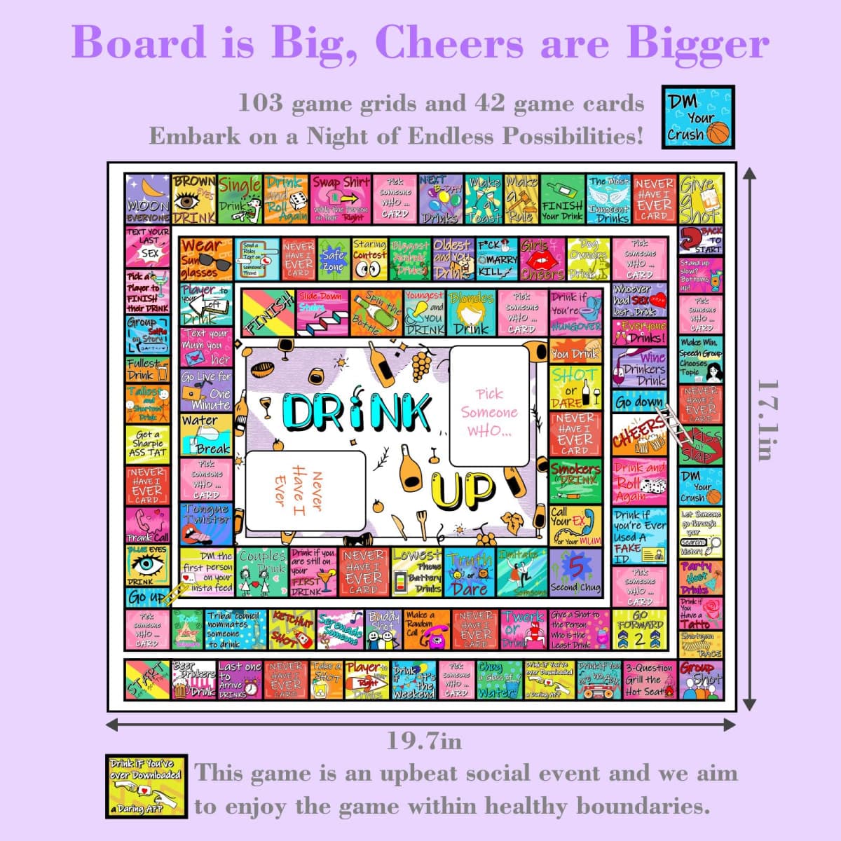 LSBIYUTEFO Drinking Game for Adults, Drinking Games Larger Fun Leather Mat Bachelorette Party Interactive Party Games for Game Night Adult Board Games(Cartoon) thumbnail 5