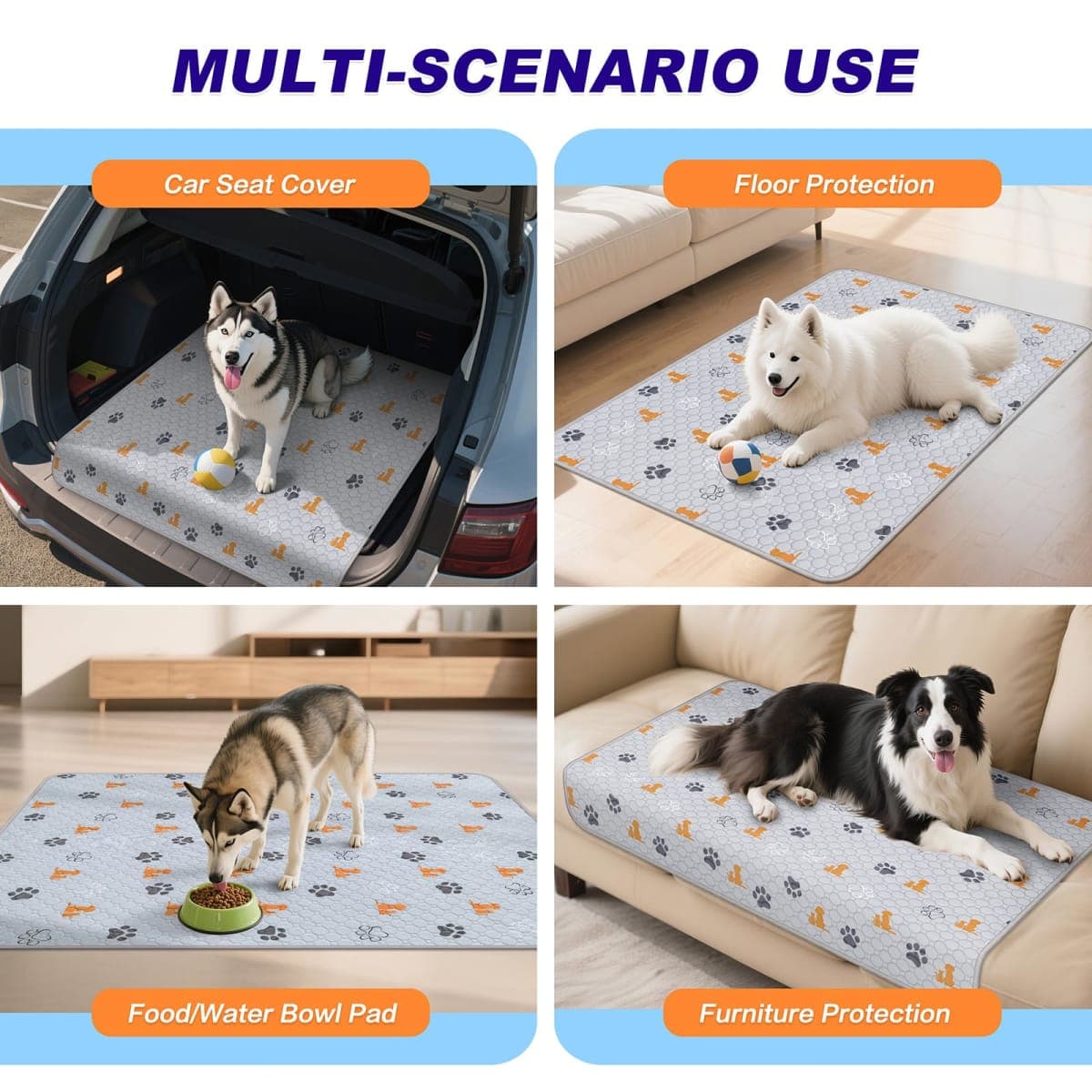 WanpeeGoo Washable Pee Pads for Dogs, Waterproof, 32 x 52 in, 2 Pack, Orng thumbnail 5