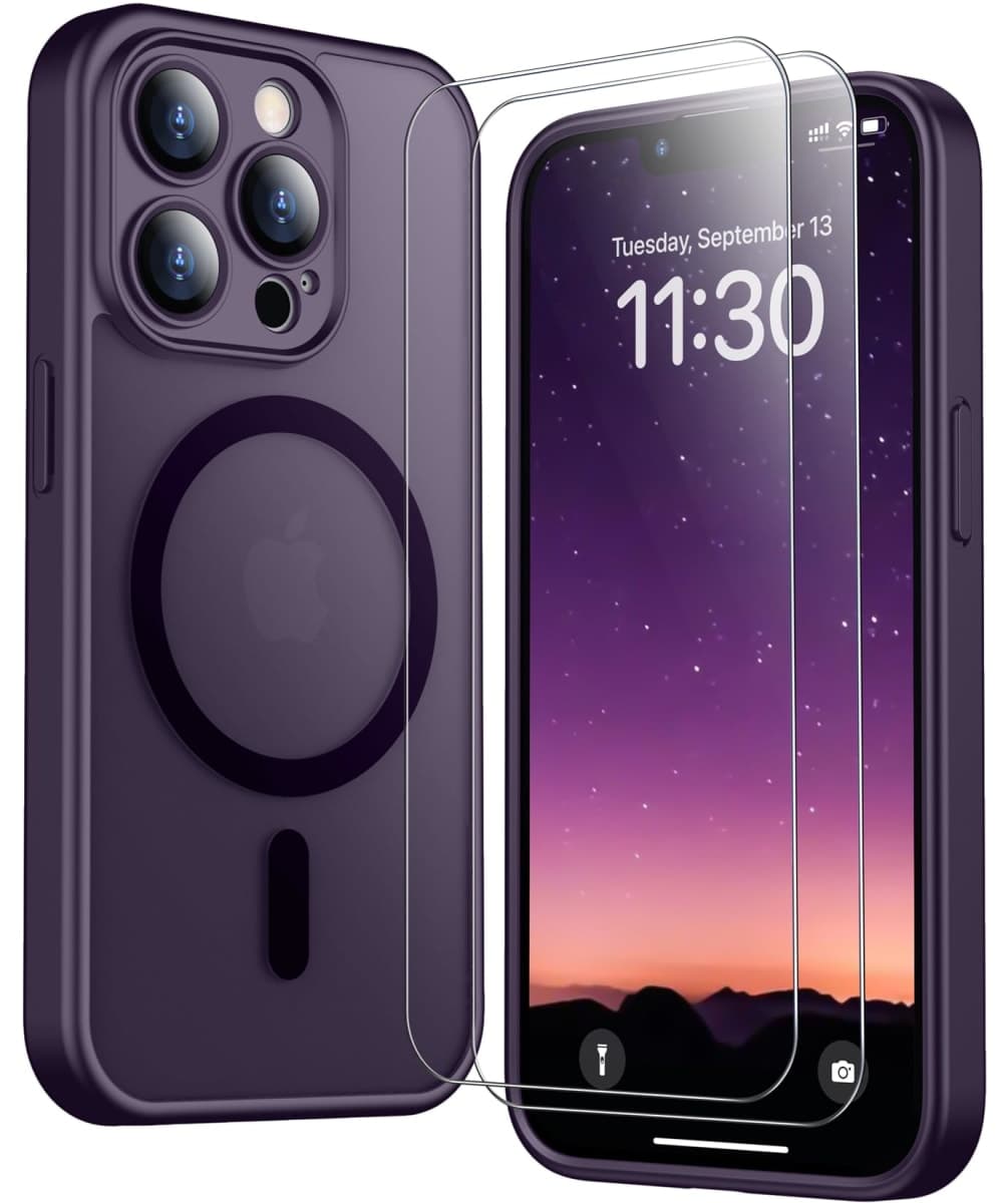 SPIDERCASE Designed for iPhone 13 Pro Max Case, Magnetic Translucent with 2PCS Tempered Glass Screen Protector Anti-Fingerprint Phone Case for iPhone 13 Pro Max 6.7'',Purple