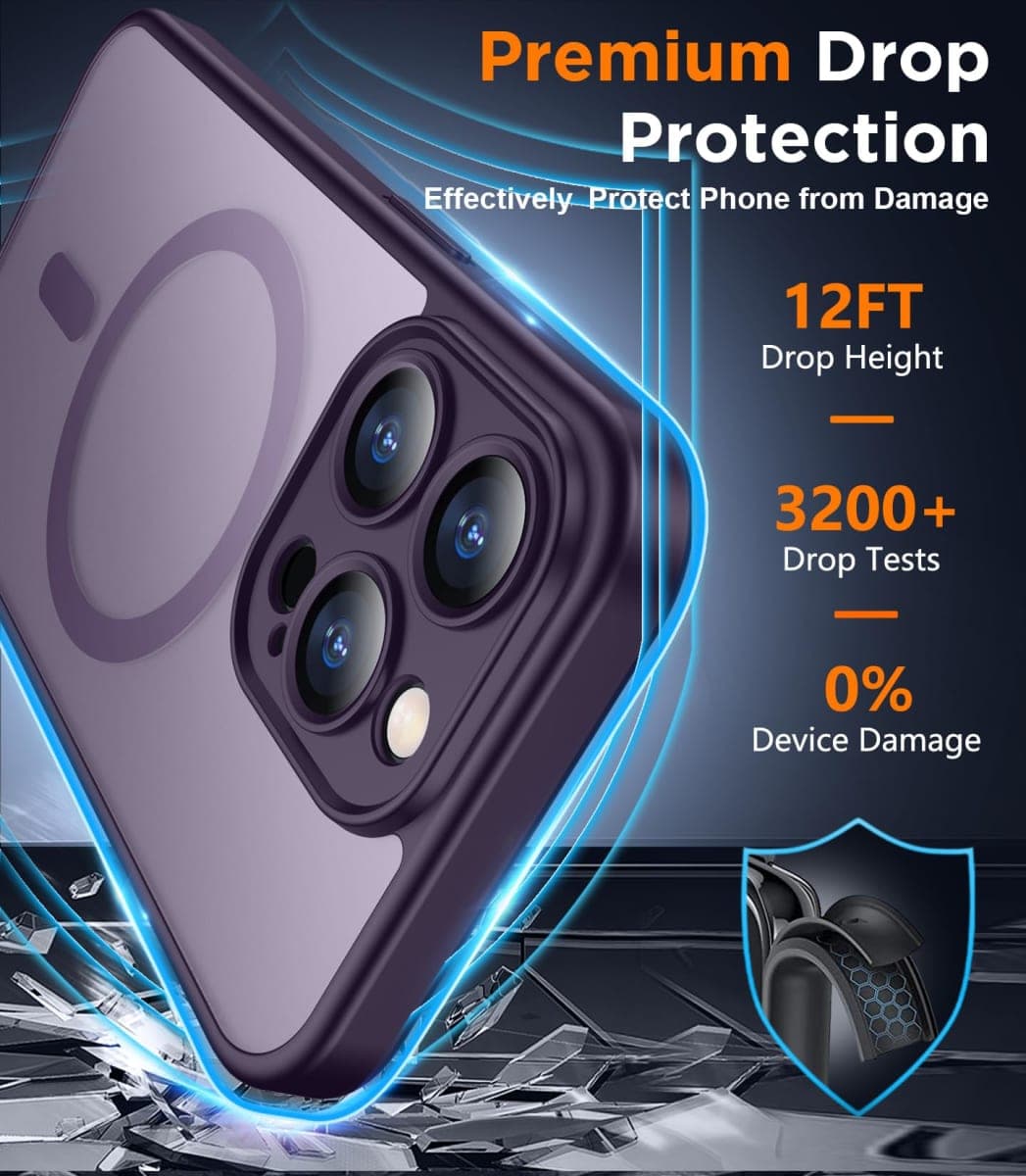 SPIDERCASE Designed for iPhone 13 Pro Max Case, Magnetic Translucent with 2PCS Tempered Glass Screen Protector Anti-Fingerprint Phone Case for iPhone 13 Pro Max 6.7'',Purple thumbnail 3