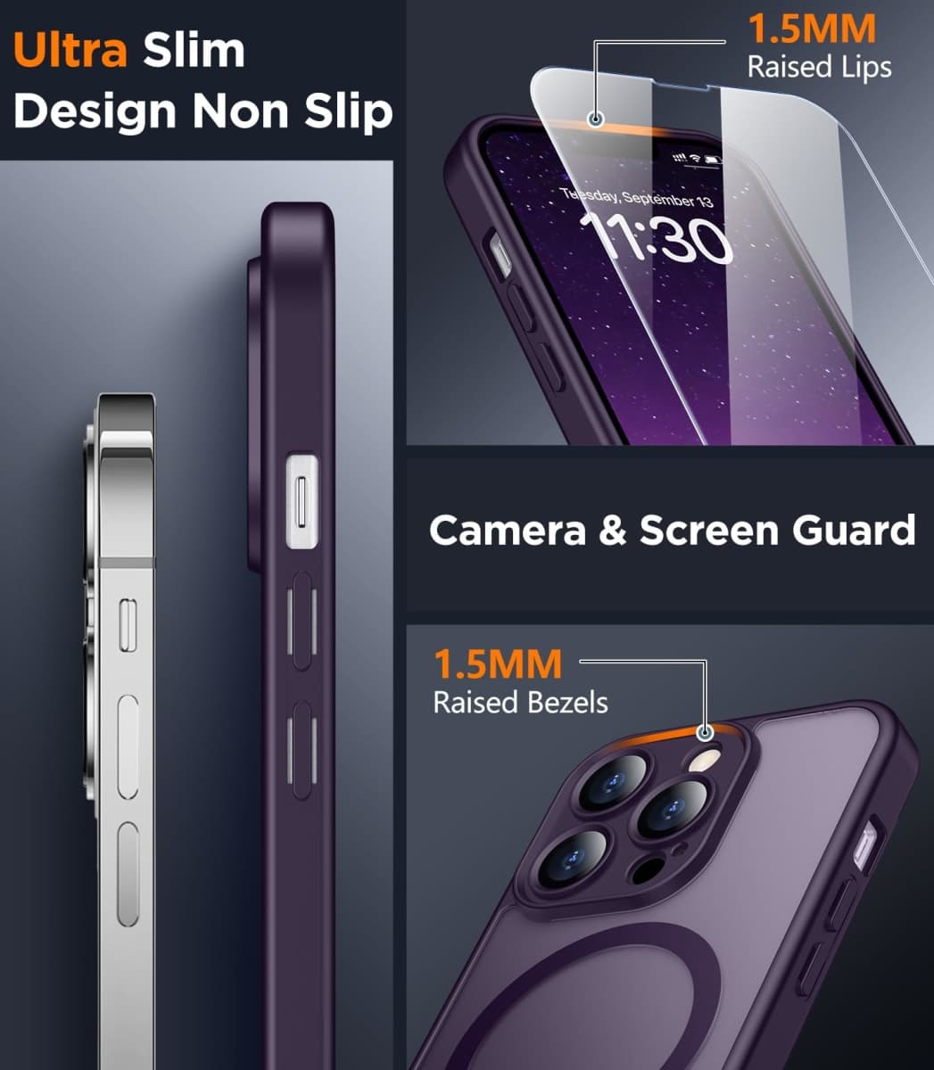 SPIDERCASE Designed for iPhone 13 Pro Max Case, Magnetic Translucent with 2PCS Tempered Glass Screen Protector Anti-Fingerprint Phone Case for iPhone 13 Pro Max 6.7'',Purple thumbnail 4