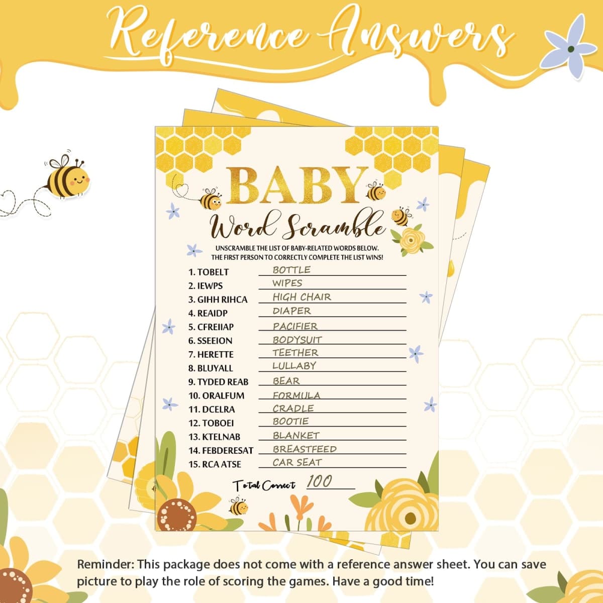 Roowest 145 Pcs Bee Baby Shower Games Gender Neutral Set Includes 125 Pcs 5 Kinds Party Games 20 Pencils for Honeycomb Bee Baby Shower Decorations Favors Gender Reveal Party Supplies thumbnail 5