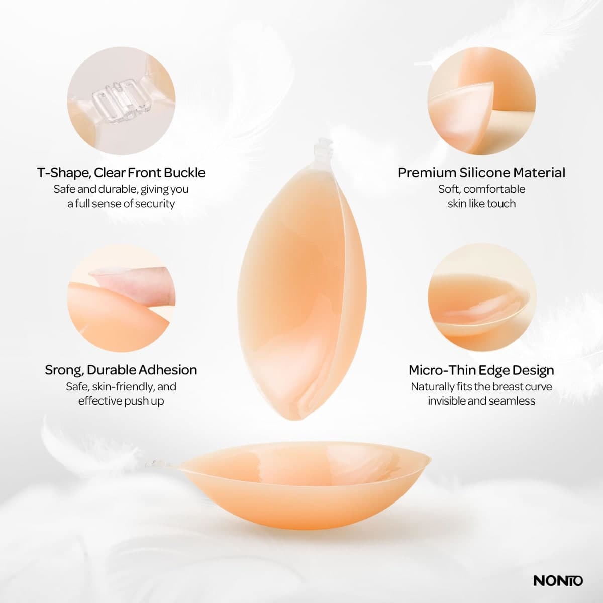 NONIO Adhesive Bra Strapless Sticky Invisible Push up Reusable Silicone Bra The Best Off Backless Viscous Bra for Women Nude thumbnail 3