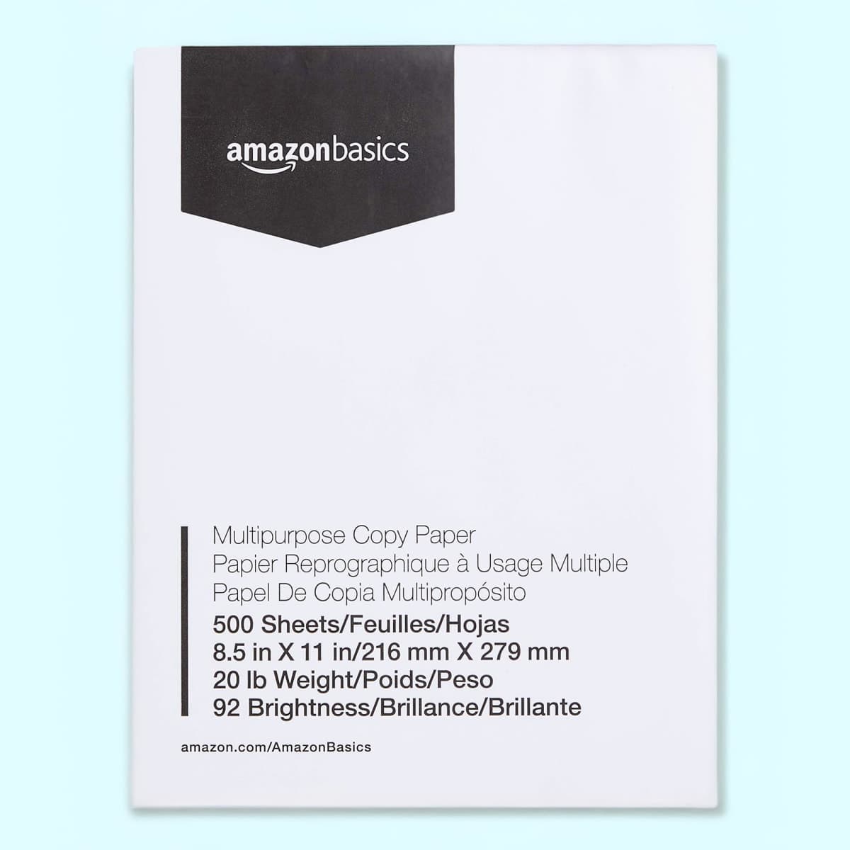 Amazon Basics Multipurpose Copy Printer Paper, 21.6 x 27.9cm, 9.07kg, 1 Ream, (500 Sheets), 92 Bright, White