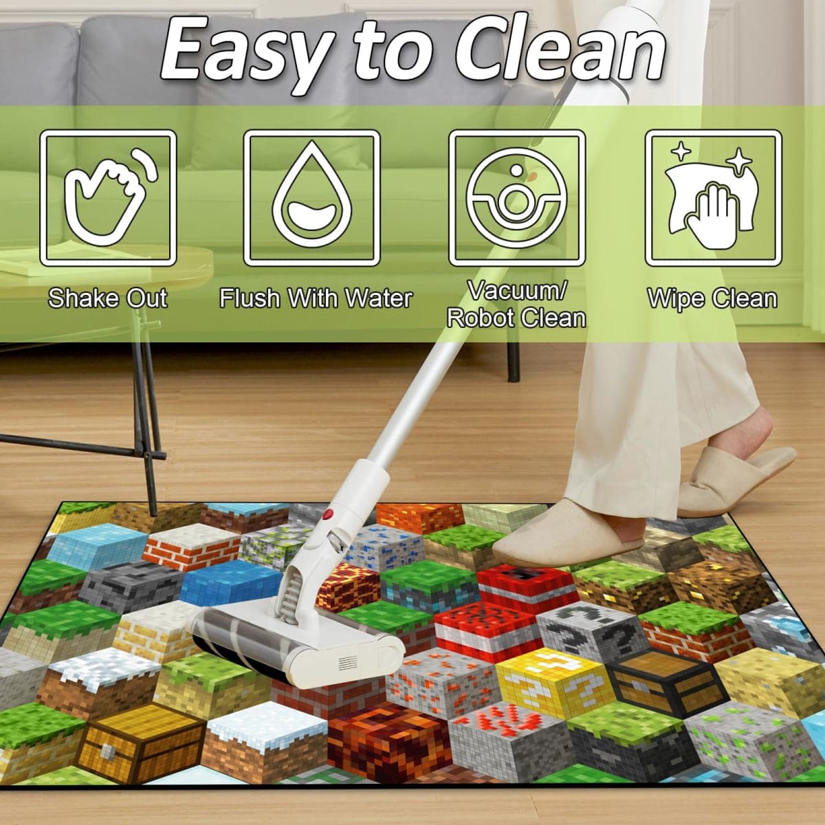 DRVAKO Cube Pixel Game Rug, Multicolor, 60" x 40", Gaming Area Rug for Boys Bedroom, Living Room, Playroom, Non-Slip, Water Resistant, Machine Washable thumbnail 5
