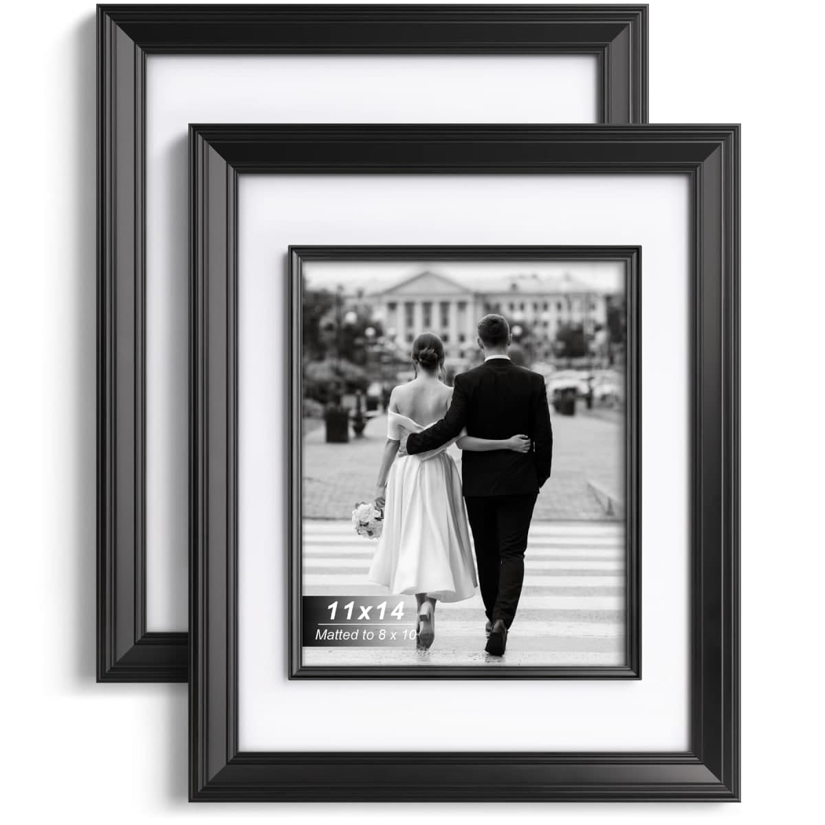Yaetm 8x10 Black Picture Frame with Decorative Inner Frame & Tempered Glass, Display 5x7 Photos with Mat - Portrait or Landscape - Tabletop & Wall Mount for Office & Home Décor (Black, Single)