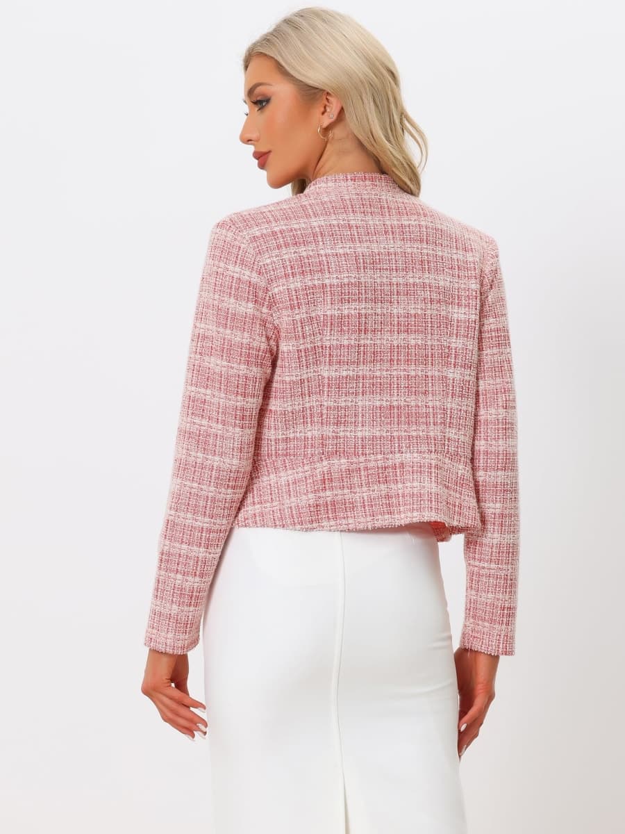 Allegra K Women's Vintage Tweed Jackets Business Open Front Cropped Blazer thumbnail 3