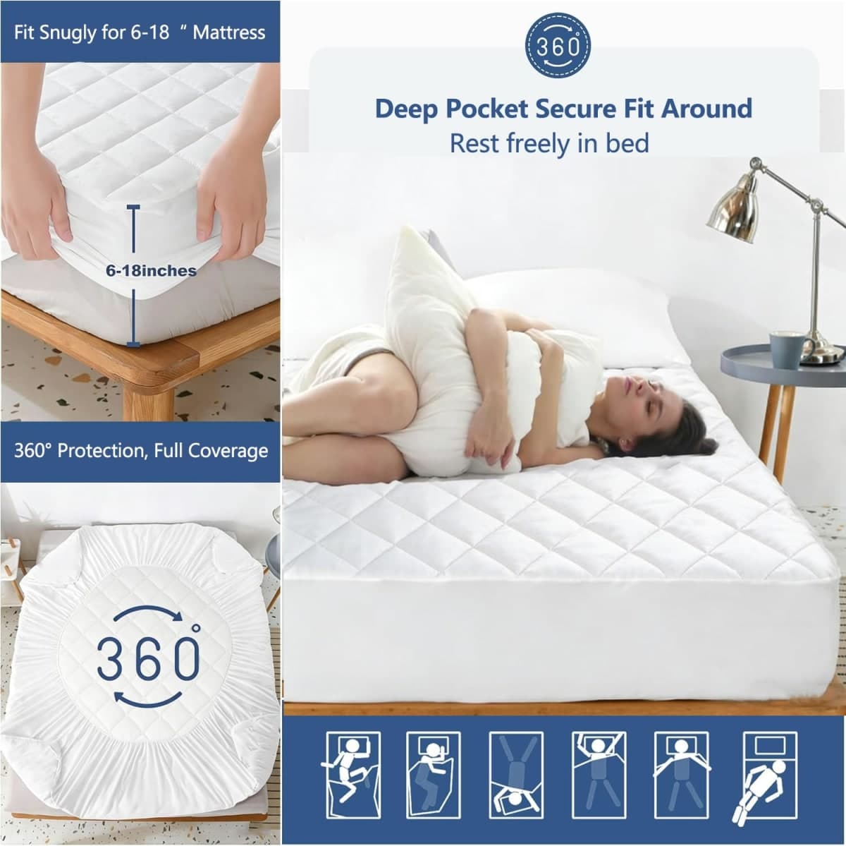 Twin XL Mattress Protector Waterproof Washable 2 Pack Mattress Padded Cover Fitted Extra Long College Dorm Bed Protection Noiseless Plastic Bed Pad Deep Pocket Up 18“ Soft&Breathable thumbnail 5