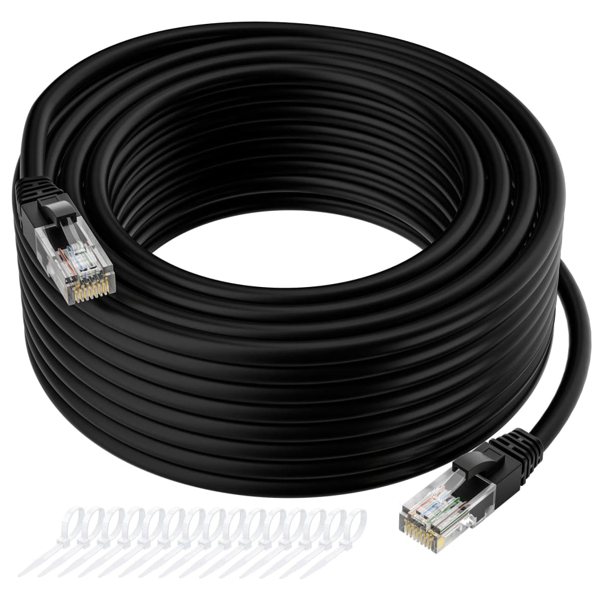 Cat5e Ethernet Cable 50 FT, Long Cat 5e Internet Cable, Black Snagless Patch Cord, Flexible, Network, LAN, PoE, Standard RJ45 Connector for PC, Server, Router, Modem, TV, PS5 - with 15 Cable Ties — image 1